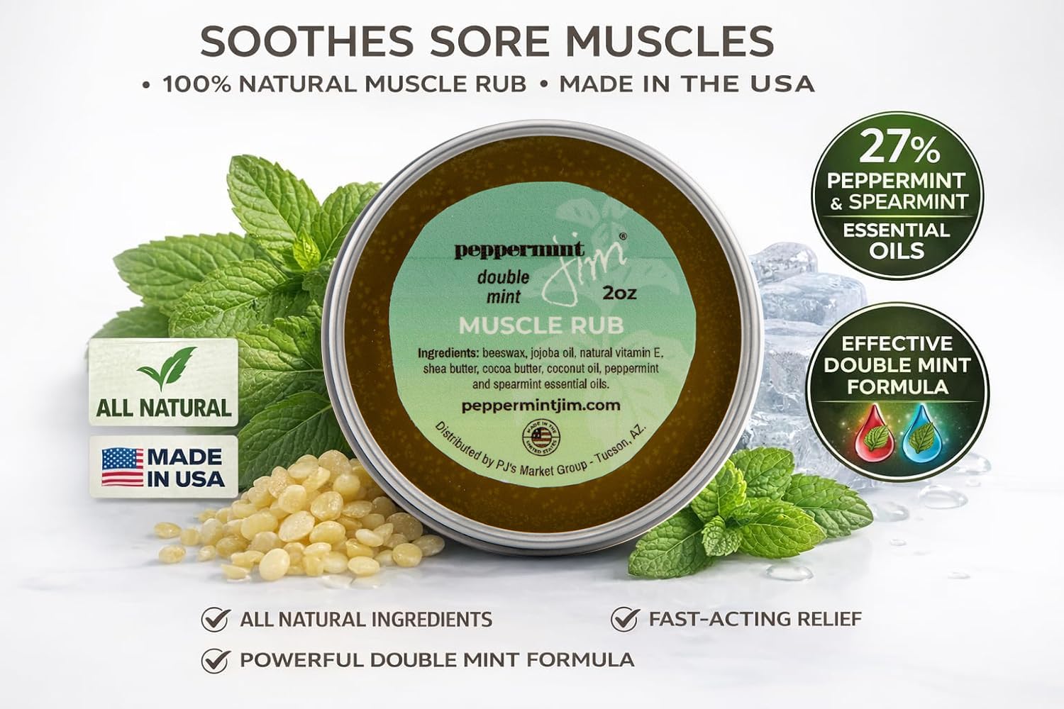 Peppermint Jim Double Mint Muscle Rub Balm 2oz, Fast Absorbing Cooling Relief Cream with Peppermint & Spearmint Oils, Non Greasy Soothing Balm for Sore Muscles, Back, Neck & Joints - Plant Based Peppermint JimAu supplements