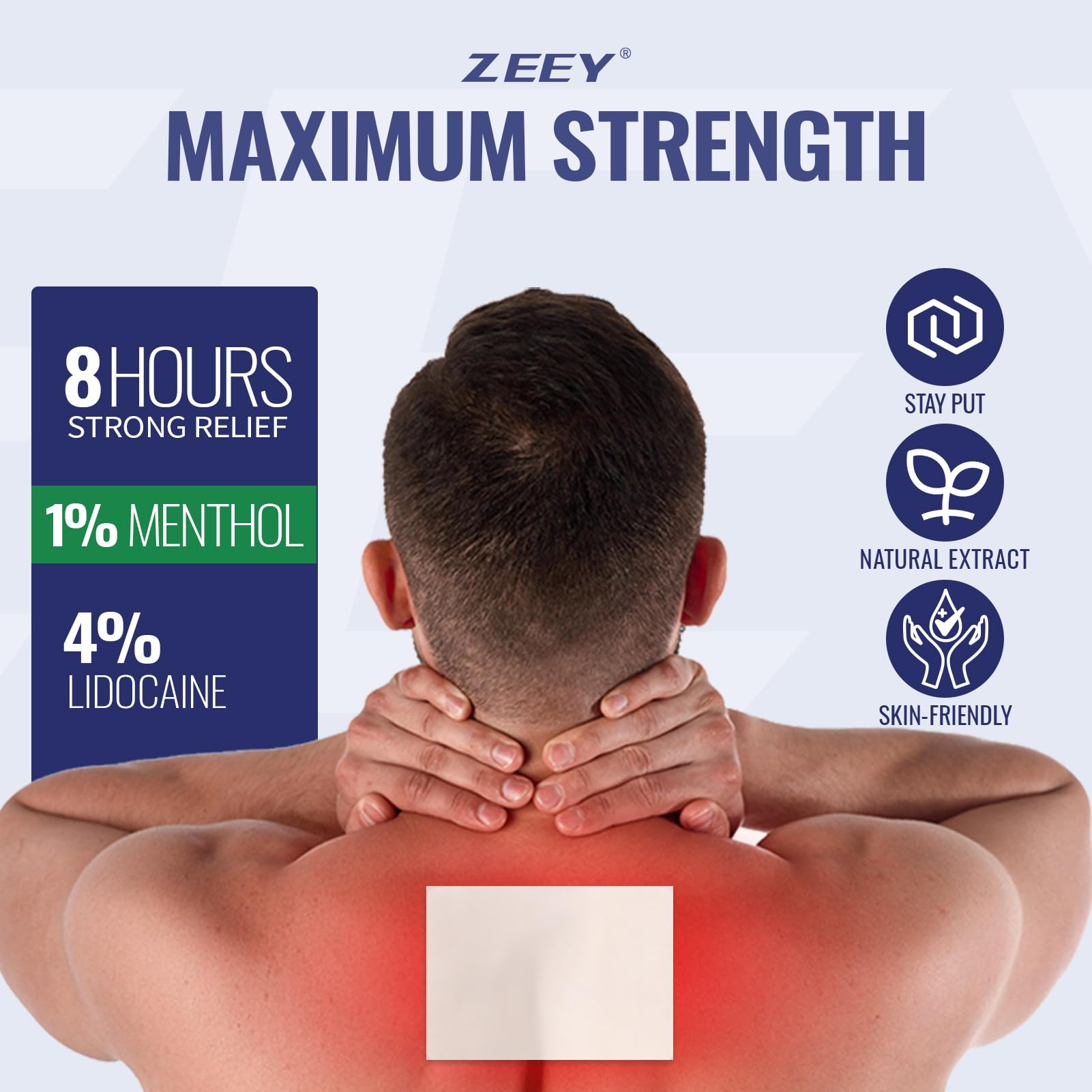 ZEEY 4% Lidocaine Pain Relief Patches, with 1% Menthol Maximum Strength OTC, for Back, Knee, Neck, Shoulders, Joints, Muscle Soreness, Fast Acting, Long Lasting, Large Gel Patch, 5.5" x 3.94", 20Ct ZEEYAu supplements
