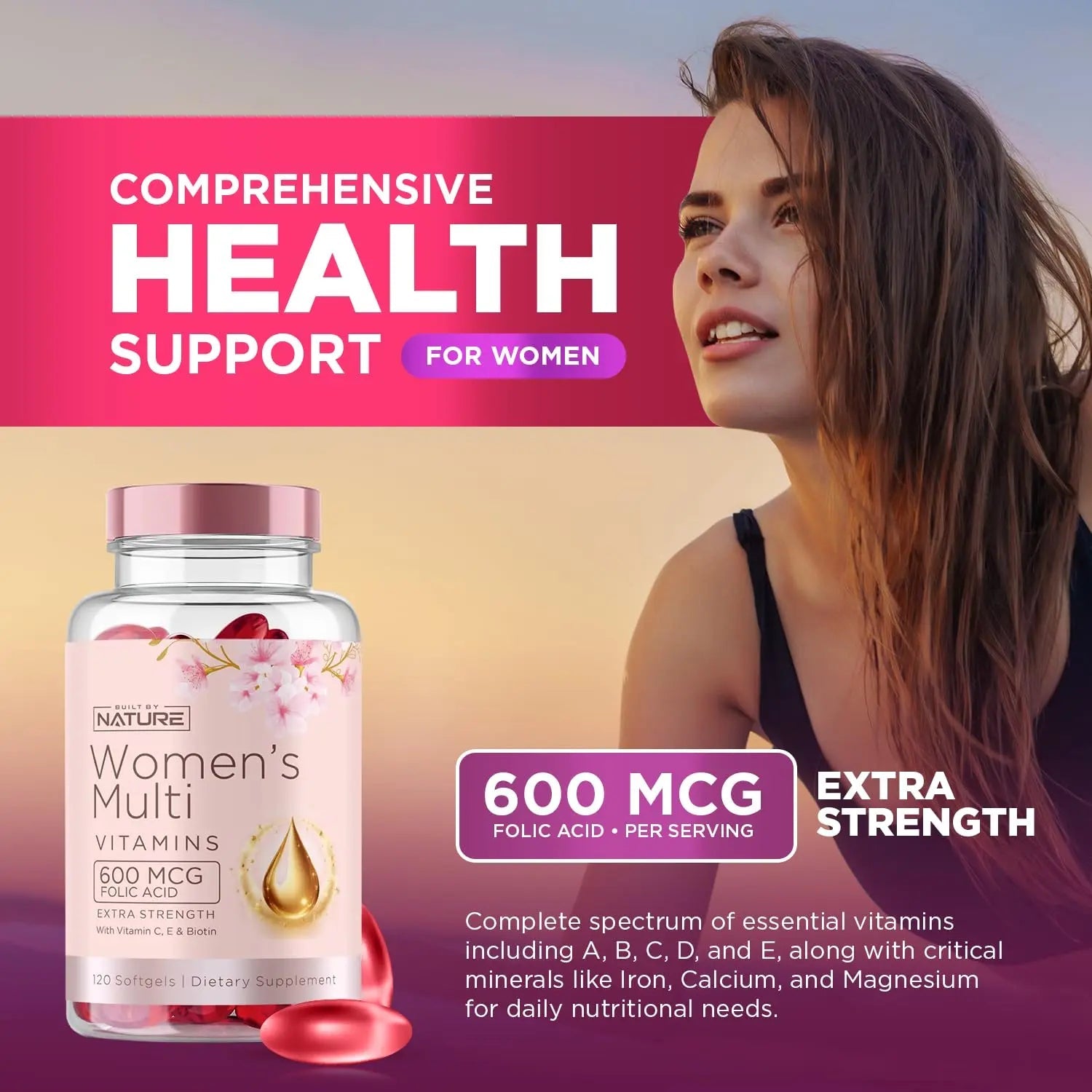 Built by Nature Vitamins for Women – Women's Complete Daily Multivitamin Supplement with A, B, C, D, E, Iron, Calcium, Magnesium and Multi Minerals Built by NatureAu supplements