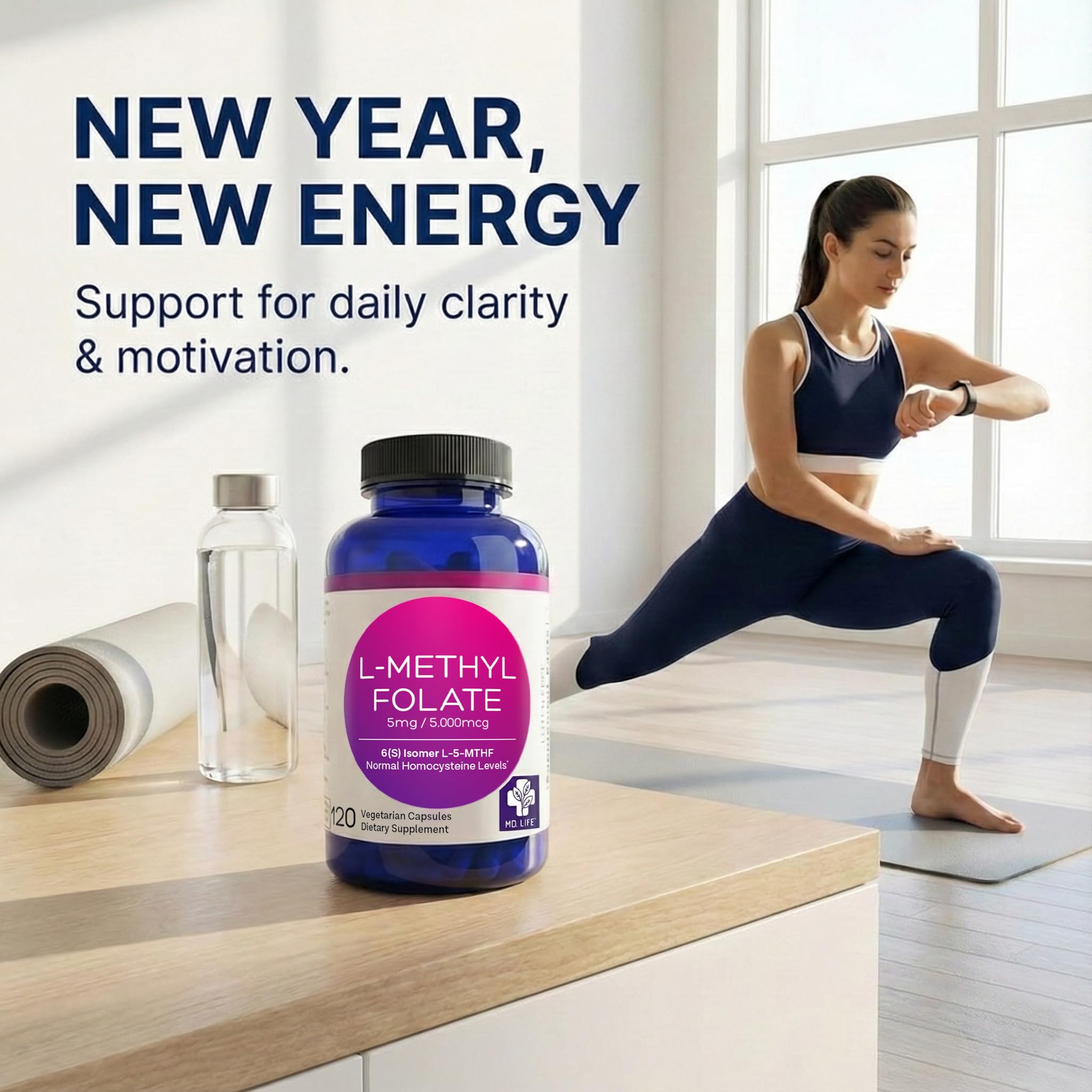 MD Life L-Methylfolate 5 mg Supplement - Professional-Grade Active L Methylfolate Supplement - 120 Capsules - L-Methylfolate 5mg - Maximum Potency MTHFR W/Essential Amino Acids MD.LIFEAu supplements