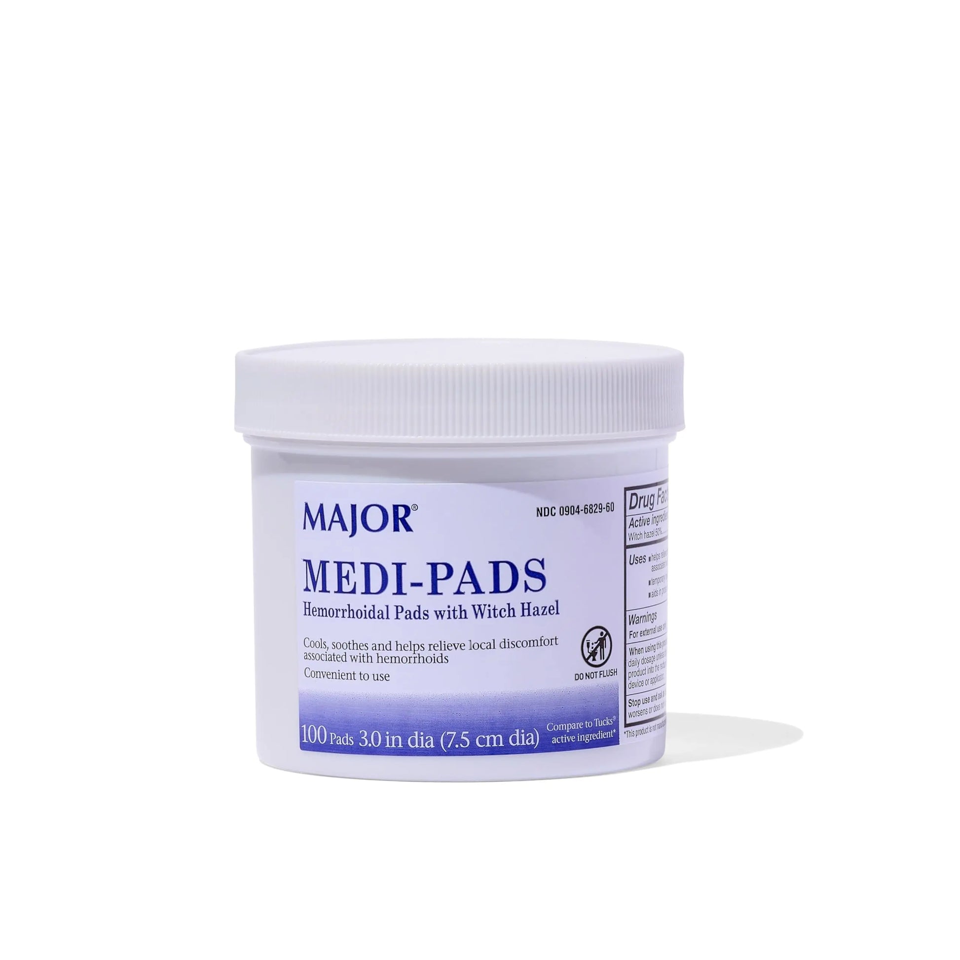 MAJOR Medi-Pads - Hemorrhoidal Hygienic Cleansing Witch Hazel Pads - Cooling Relief with Aloe - 100 Count Jar (1 Pack) MAJORAu supplements