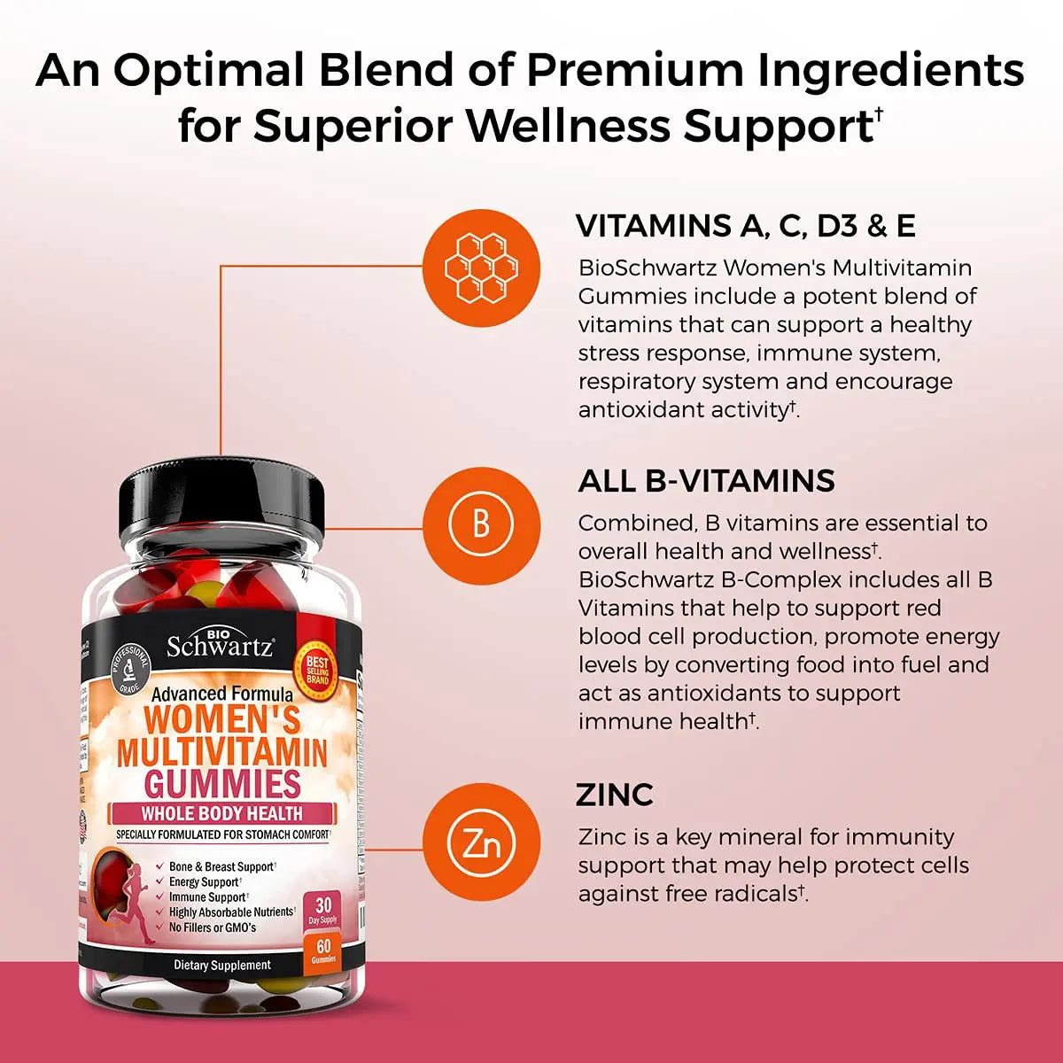 Women's Multivitamin Gummies with Vitamin A C B6 B12 D & E Vitamins for Immune Support - Gummy Multivitamin for Women BioSchwartzAu supplements