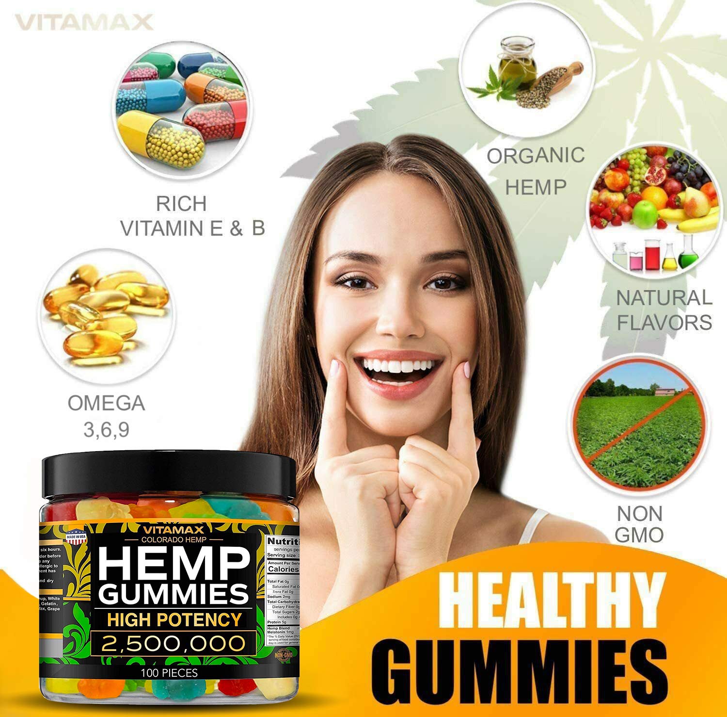 Vitamax Hemp Gummies - Great for Peace & Relaxation - 2,500,000 - Natural Fruit Flavors VitamaxAu supplements