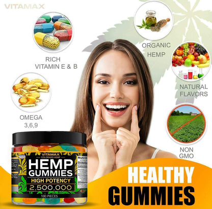 Vitamax Hemp Gummies - Great for Peace & Relaxation - 2,500,000 - Natural Fruit Flavors VitamaxUS supplements