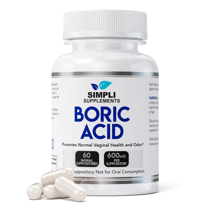 Simpli Supplements Boric Acid Suppositories for Women 600mg – 60 Count | Vaginal pH Balance Support | Feminine Care | Helps Maintain Freshness & Odor Control Simpli SupplementsUS supplements