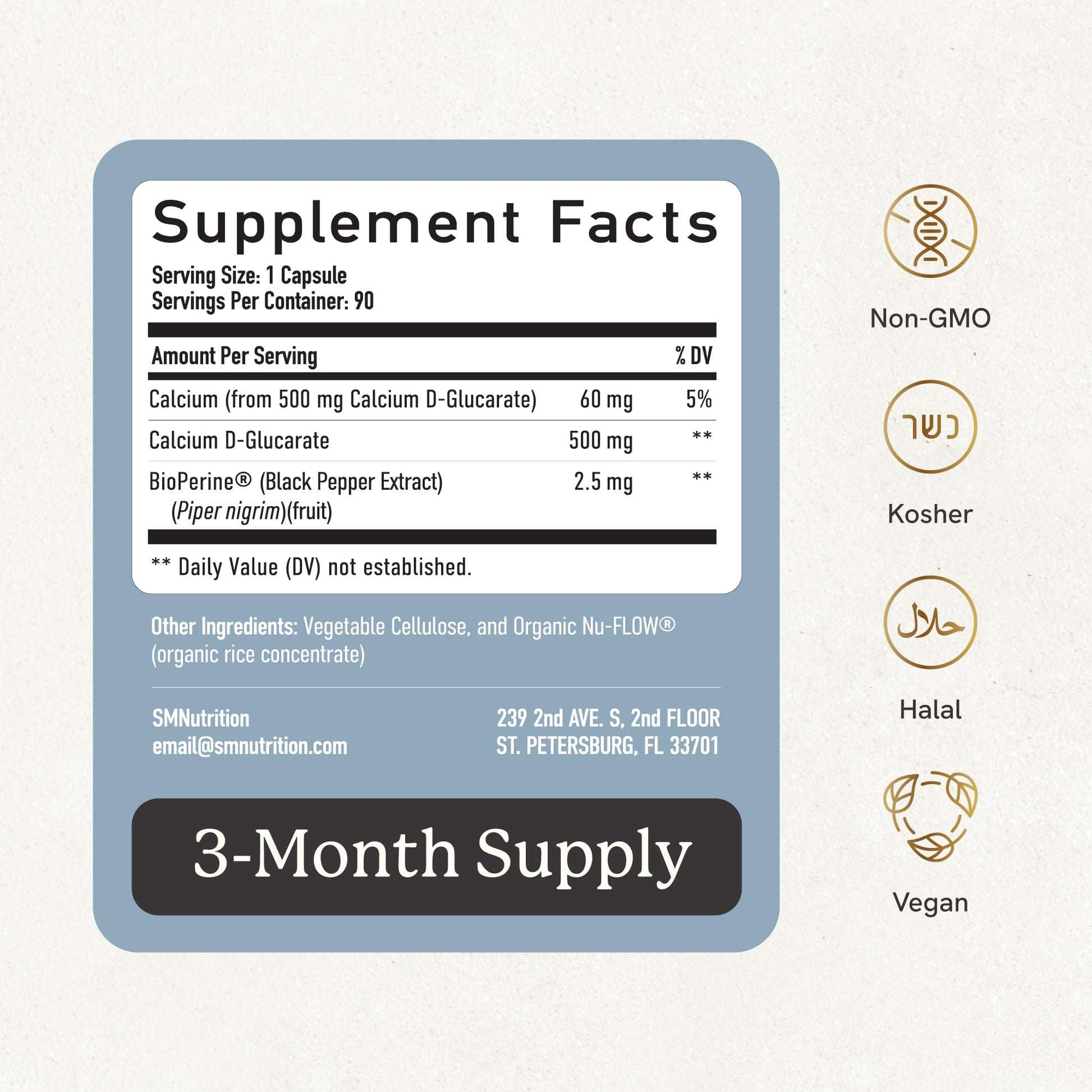 Calcium D-Glucarate | 500MG | CDG for Liver Detox and Cleanse, Hormone Balance, and Menopause Support | Calcium Supplement | Vegan, Non-GMO, Third-Party Tested | 90 Capsules (3-Month Supply) SMNutritionAu supplements