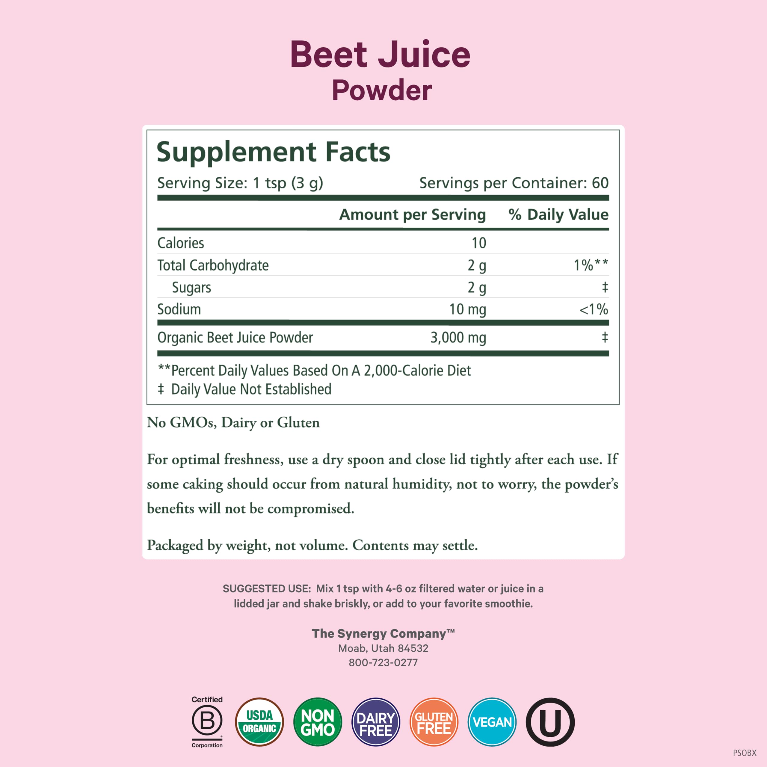 PURE SYNERGY Organic Beet Juice Powder | Pre-Workout Supplement | Organic Beet Root Juice Powder | for Healthy Circulation, Exercise, and Detoxification (6.4 oz.) PURE SYNERGYAu supplements