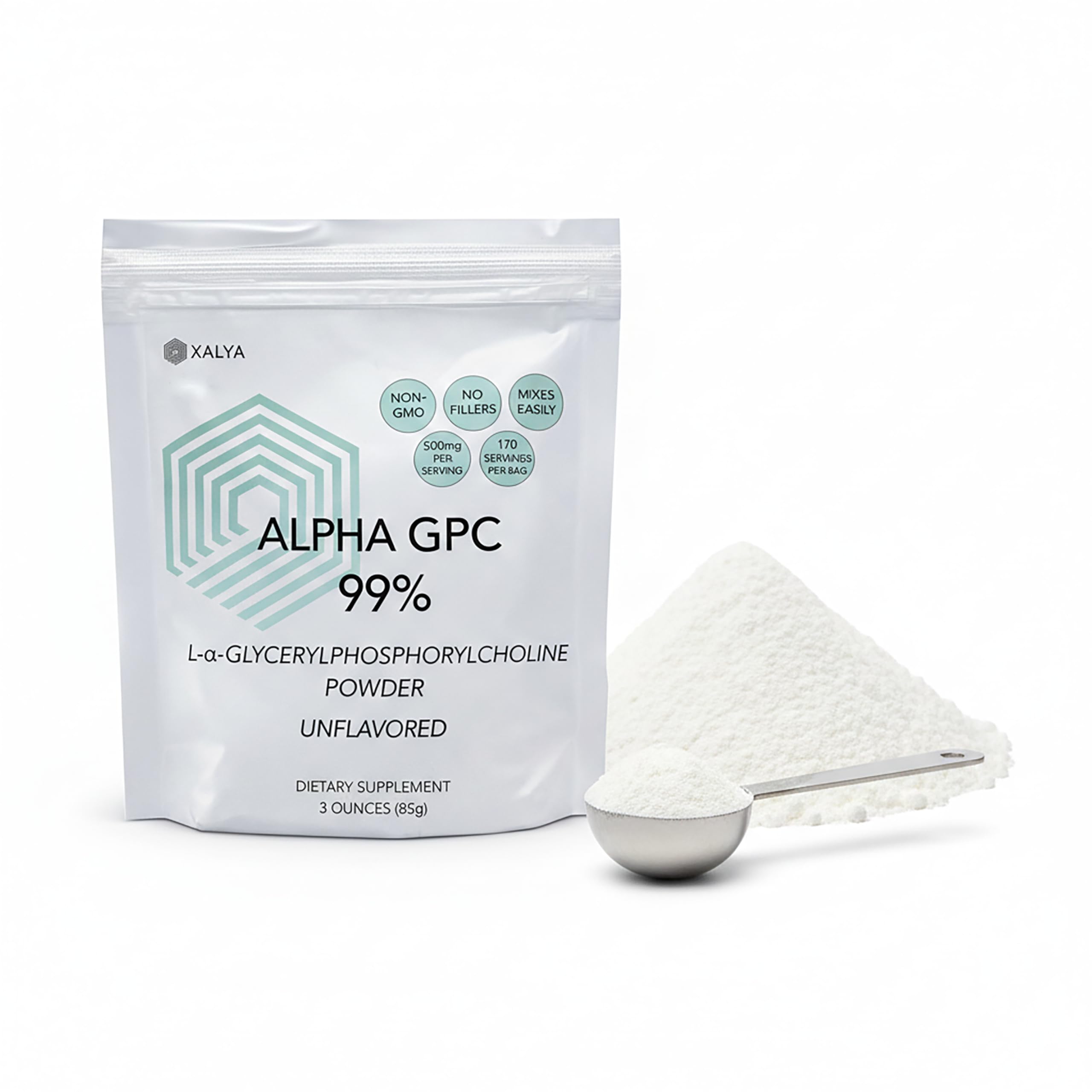 Xalya Alpha GPC Supplement, Alpha GPC Powder 99% Purity (Extra Strength) 500mg per Serving, Unflavored, Natural Choline Supplement - 3rd Party Tested -170 Servings, 3 Ounce XalyaAu supplements