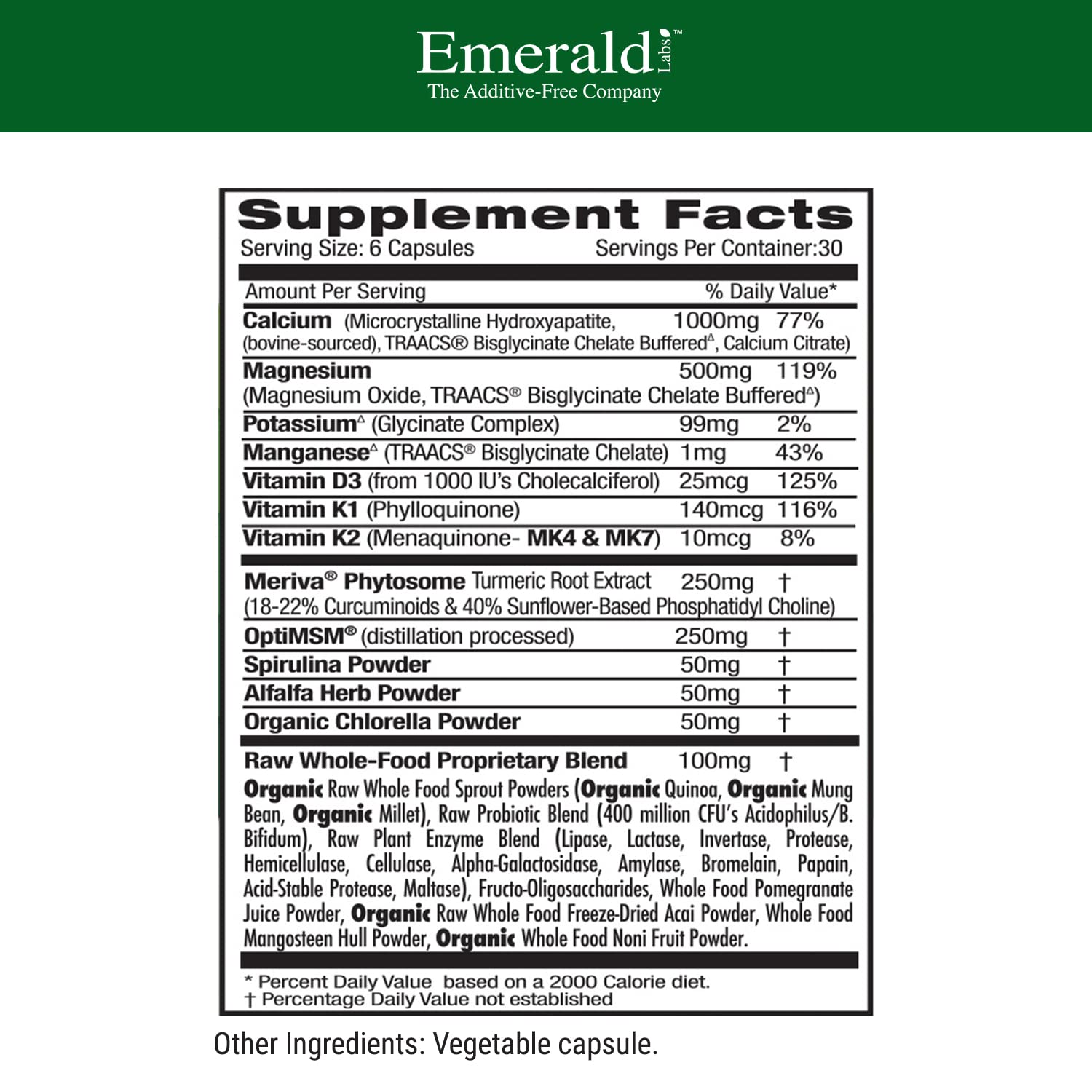 EMERALD LABS Osteo Bone Health - Immune Support & Bone & Joint Supplement with Vitamin D3, K2, Calcium, Magnesium, OptiMSM, Meriva Phytosome & More - 180 Vegetable Capsules EMERALD LABSAu supplements