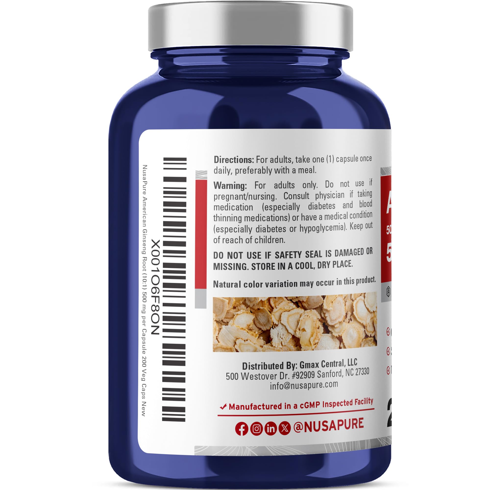 NusaPure American Ginseng 10:1 Extract, 500 mg Equivalent to 5000mg - 200 Veggie Capsules (Vegetarian, Non-GMO, Vegan) NusaPureAu supplements
