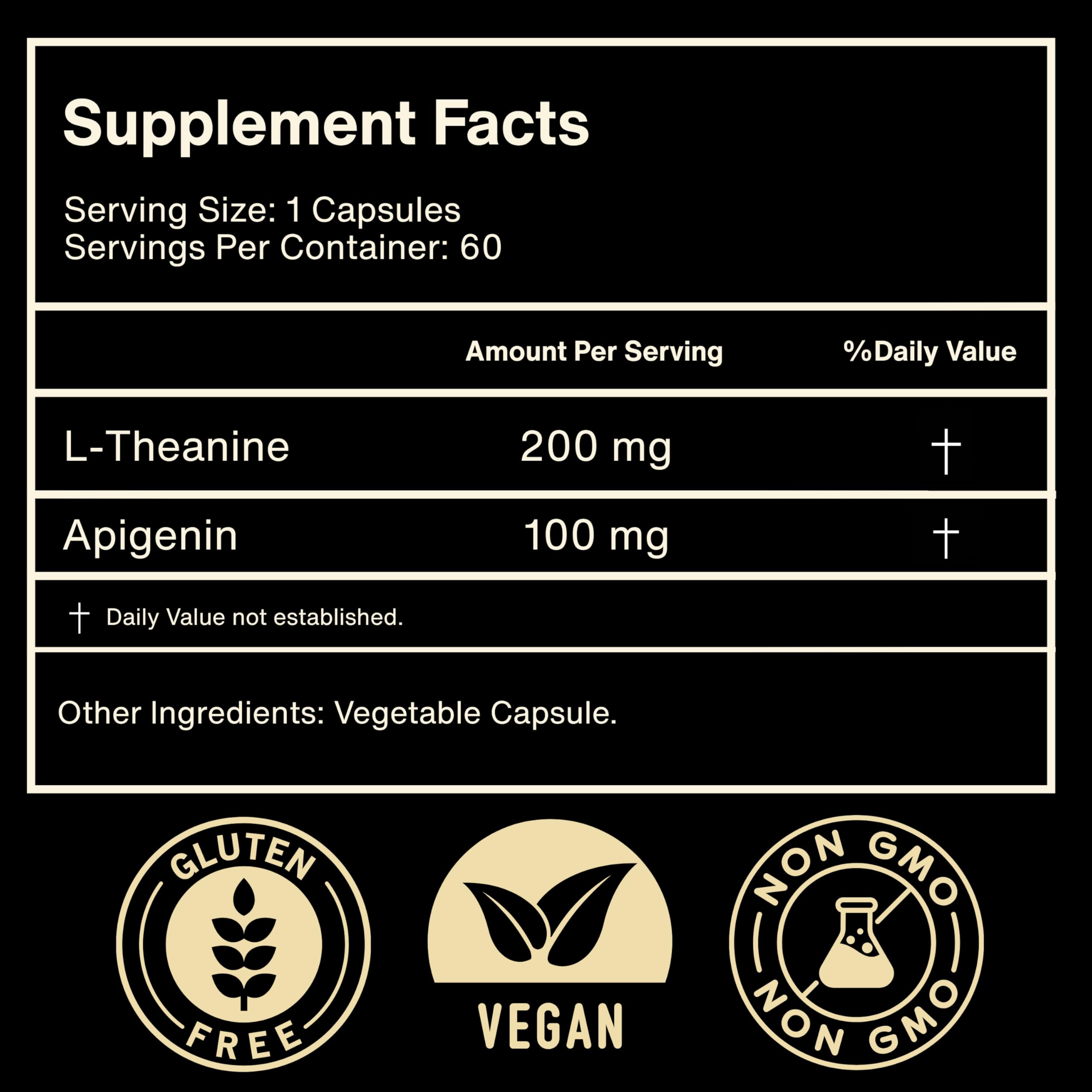 Mindvance Apigenin 100mg with L-Theanine 200mg Supplement Capsules for Sleep Support, Relaxation, Clarity & Calm | Melatonin Free | 60 Vegan Capsules MindvanceAu supplements