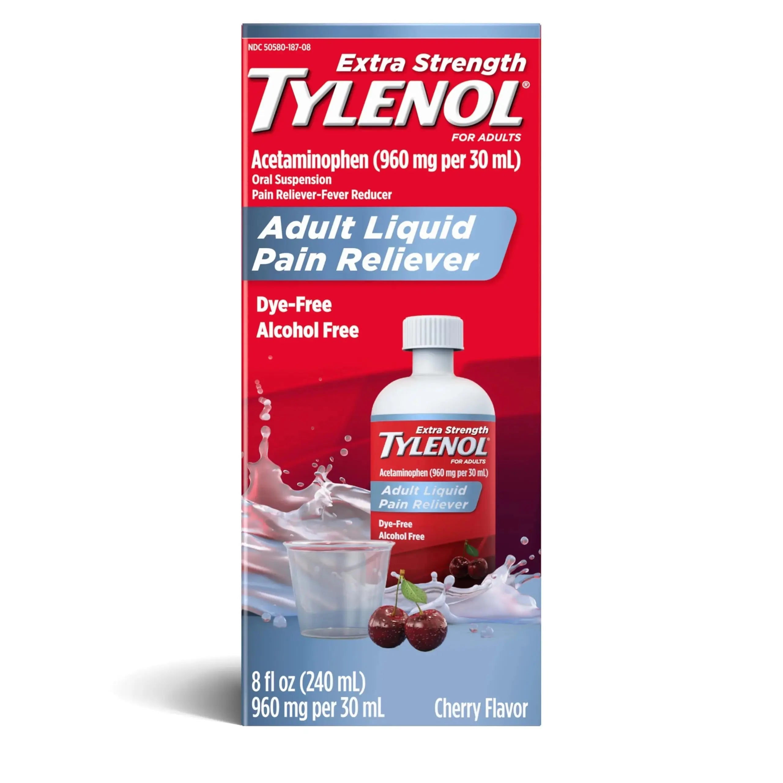 Tylenol Adult Liquid Pain Reliever and Fever Reducer, Extra Strength Liquid Acetaminophen for Fast Pain Relief for Headaches & Other Minor Pain, Cherry Flavor, Dye & Alcohol Free, 8 fl. oz TylenolAu supplements
