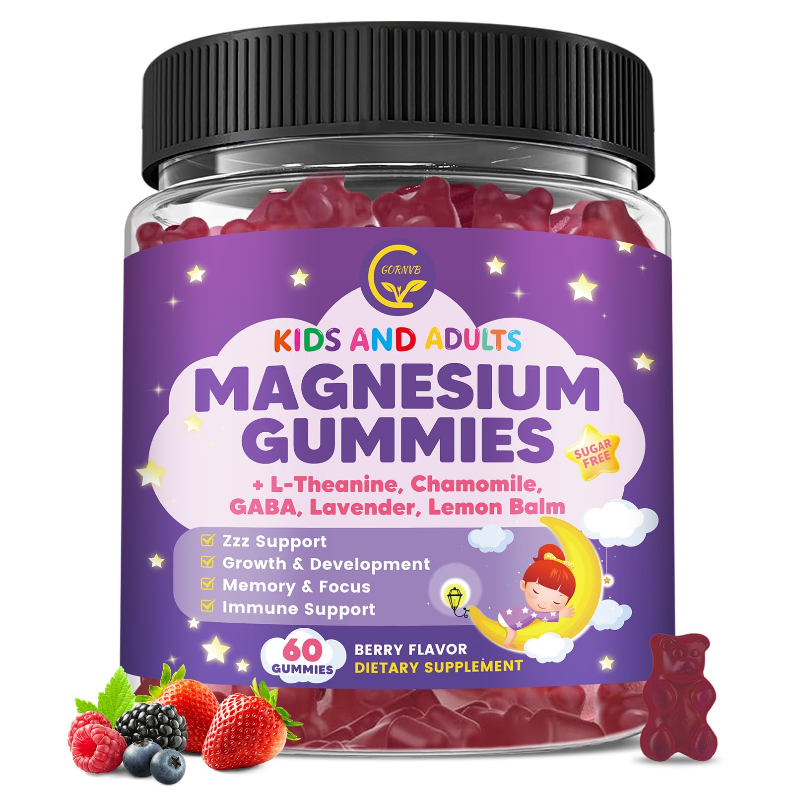 Magnesium Glycinate Gummies 400/200mg for Kids & Adults, NO Melatonin Sleep Aid Magnesium Supplement Gummies with Chamomile, Lavender, L-Theanine & GABA, B6, D3 & K2 for Bone, Relax, Immune Support GORNVBAu supplements