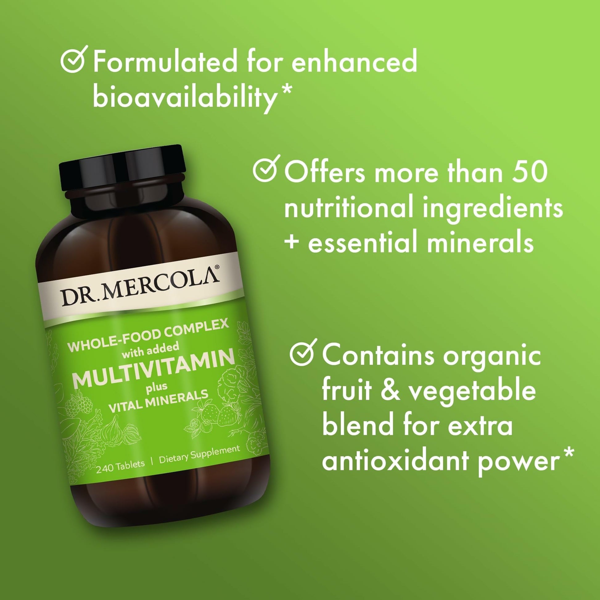 Dr. Mercola Whole-Food Complex with Added Multivitamin Plus Vital Minerals - Supports Nutrition & Immune Support - Bioavailable - GMO Free - 240 Tablets (30 Servings) Dr. MercolaAu supplements