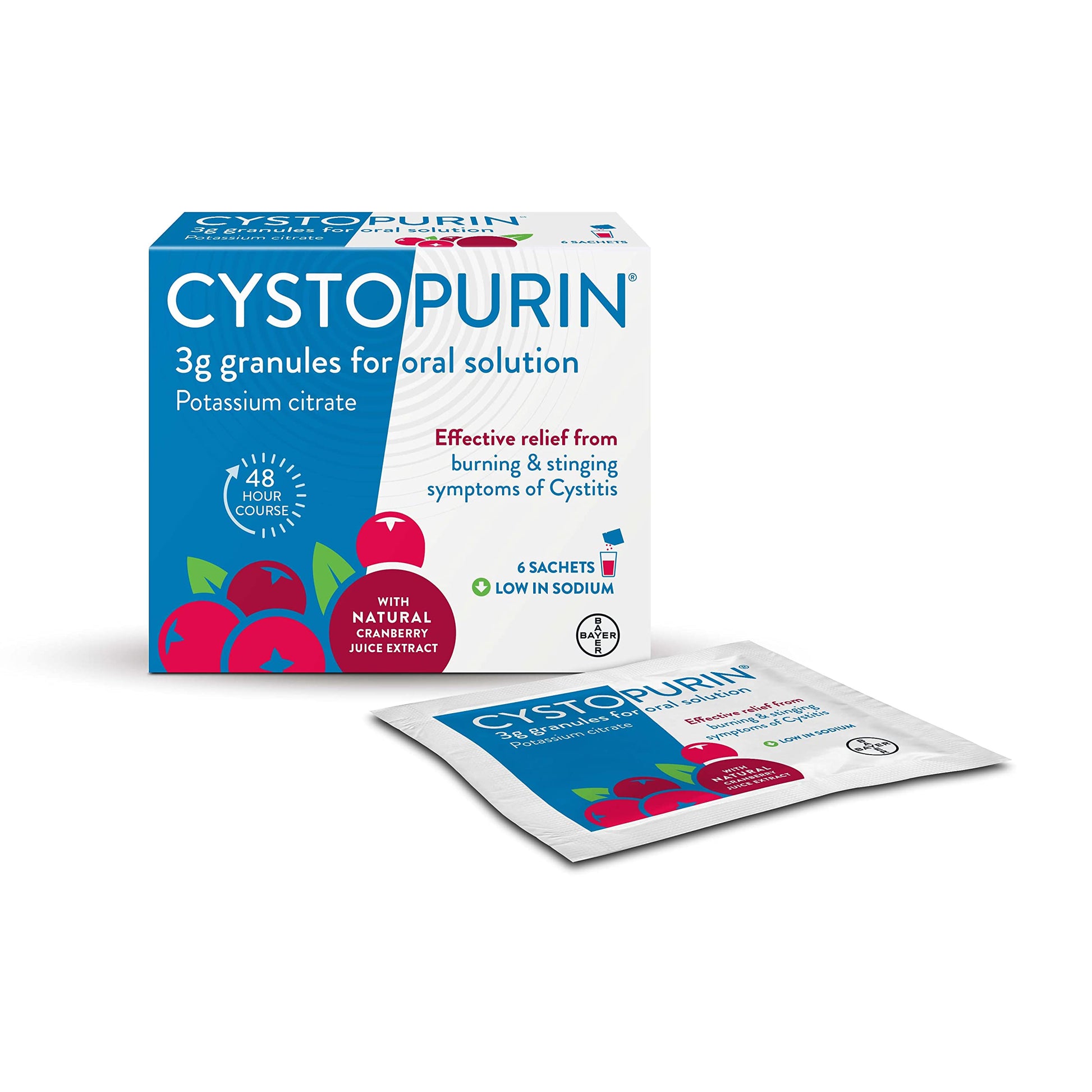 Cystopurin Cystitis Relief, Cranberry Flavour and Low in Sodium, 6 Sachets CystopurinUS supplements