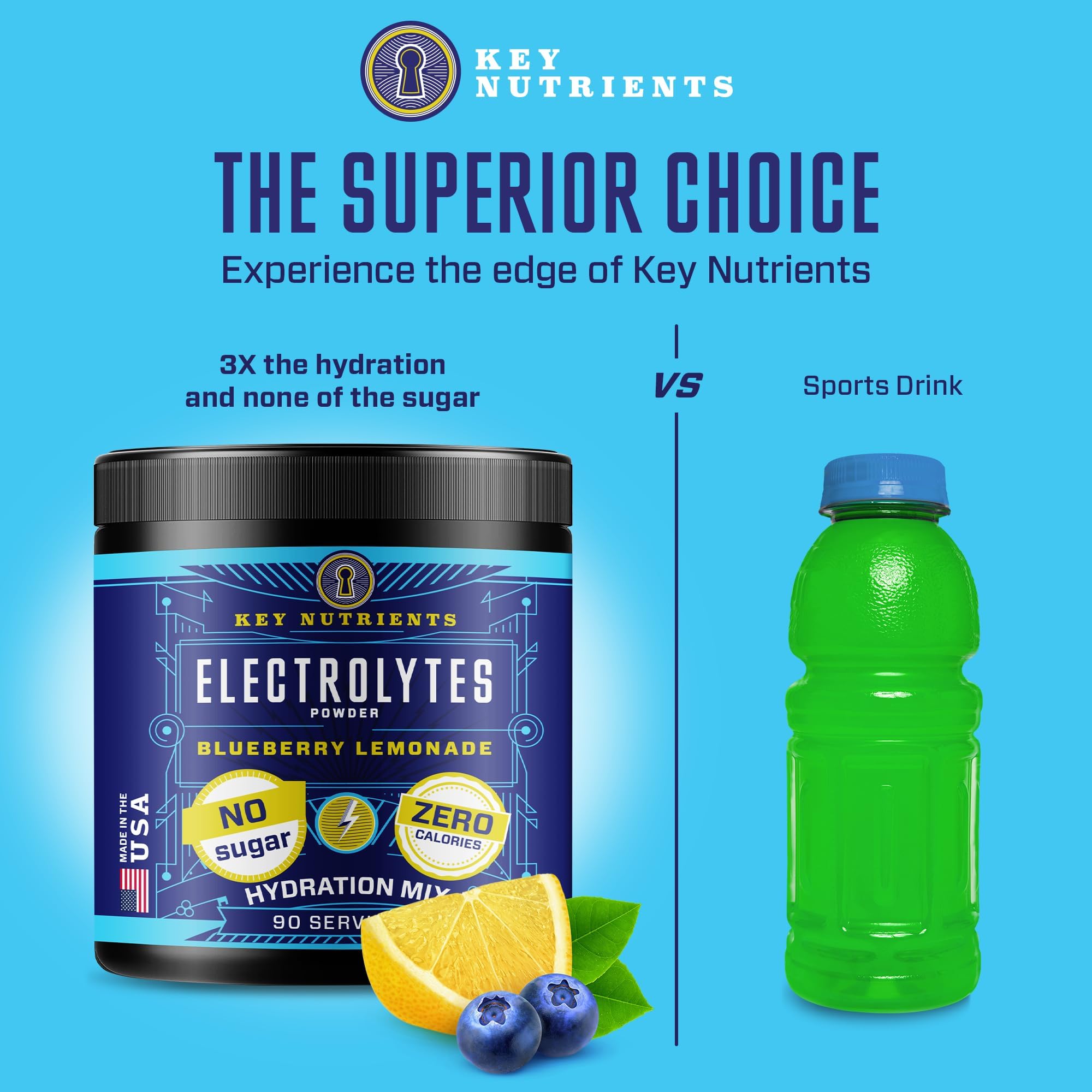 KEY NUTRIENTS Multivitamin Electrolytes Powder No Sugar - Fresh Blueberry Lemonade KEY NUTRIENTSUS supplements