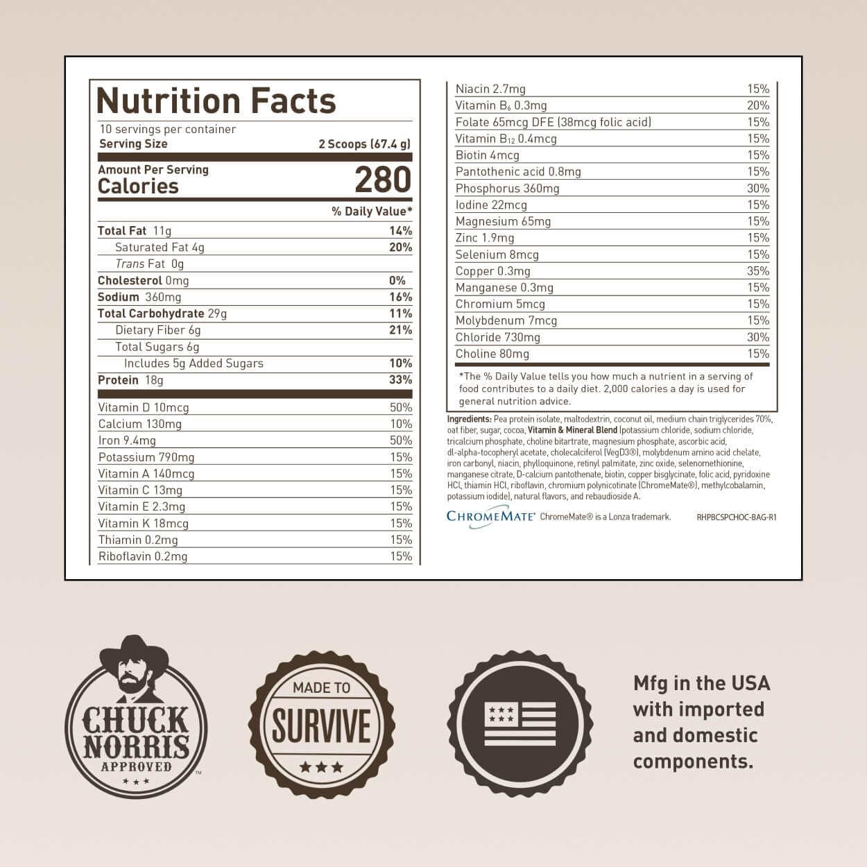 Basecamp Complete Nutrition Shake by Chuck Norris Roundhouse Provisions – Plant-Based Emergency Meal with 18g Protein & 28 Essential Nutrients – Rich Chocolate Flavor – 10 Servings, 3-Year Shelf Life ROUNDHOUSE PROVISIONAu supplements