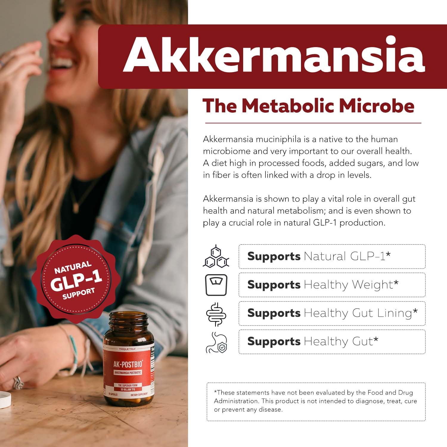 AK-Postbio: Akkermansia Probiotic 30 Billion TFU - Max Strength, Clinically Validated Dose & Patented Strain - Superior Pasteurized Form, Highest Absorption, Delivery - GLP-1 Probiotic - 30 Servings Triquetra HealthAu supplements