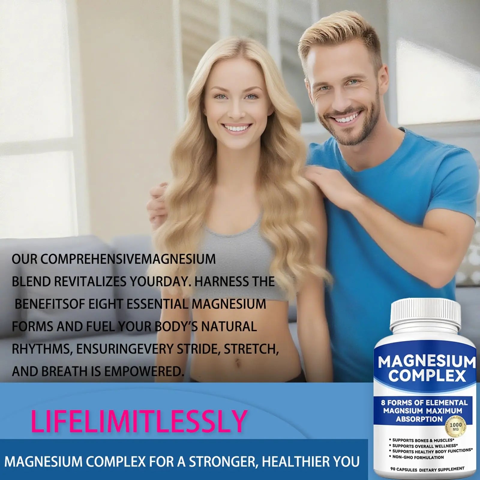 Magnesium Complex 1000mg with 8 Forms – Glycinate, Citrate, Malate, Taurate for Absorption – Supports Bone, Muscle, Energy & Recovery – Vegan, Non-GMO, 90 Capsules (1) alzclippnz supplements