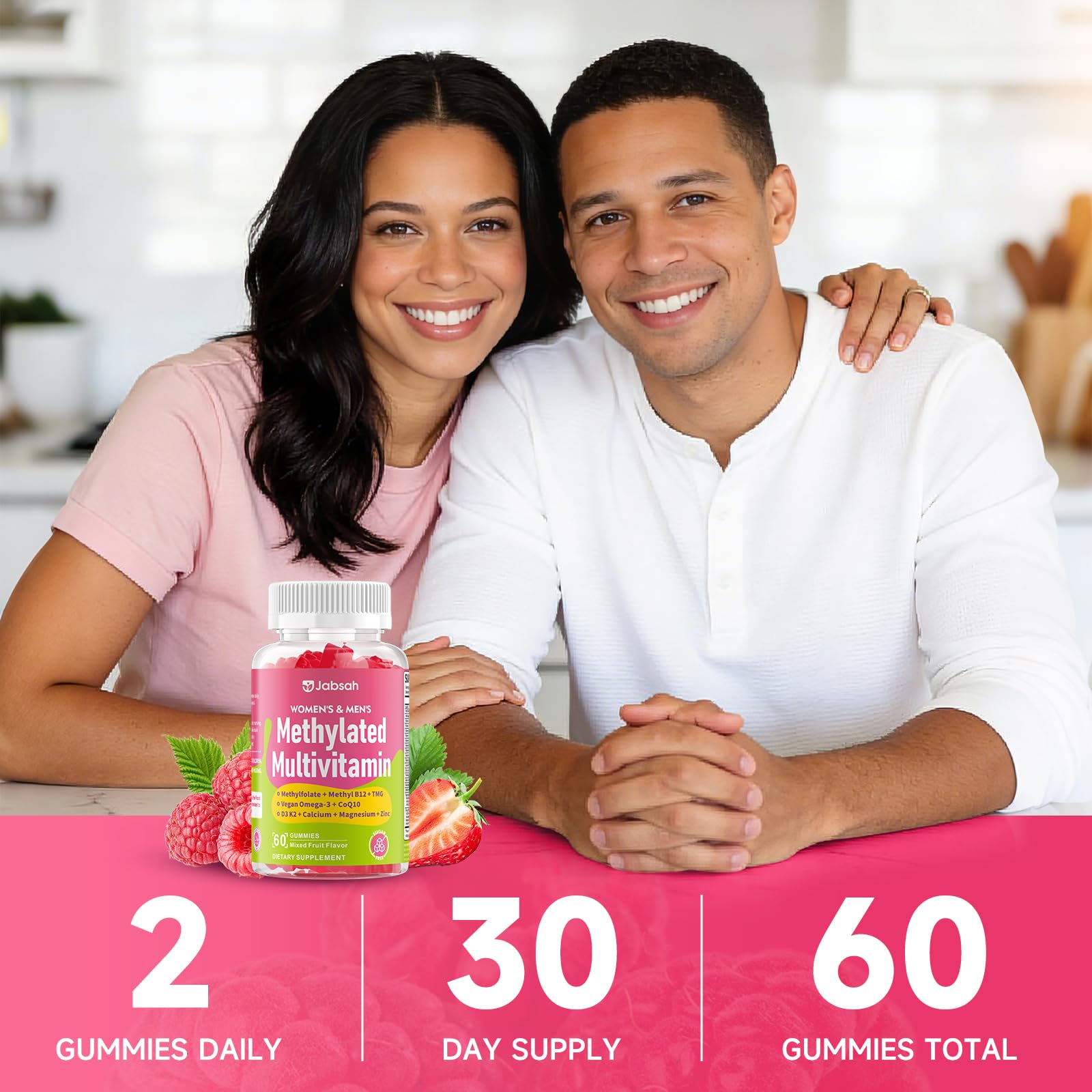 Methylated Vitamin B Complex Gummies for Women & Men, Multivitanins Gummy with Vitamin A, C ,E, Methylfolate & B12, TMG, Calcium, D3 K2 JabsahUS supplements