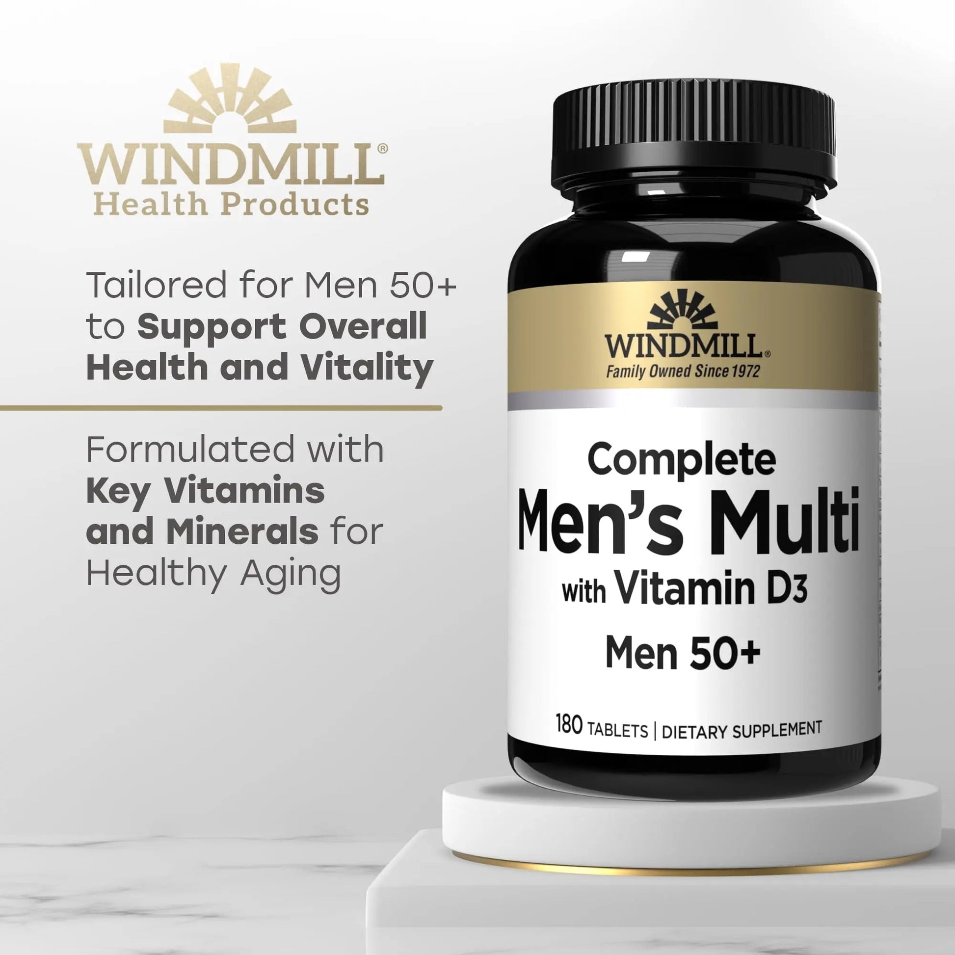 Windmill Natural Vitamins Men’s Multi 50+, with Vitamin D3, Mens Multivitamins for Daily Nutritional Support, Multivitamin for Men, 180 Tablet, 180 Day Supply WindmillAu supplements