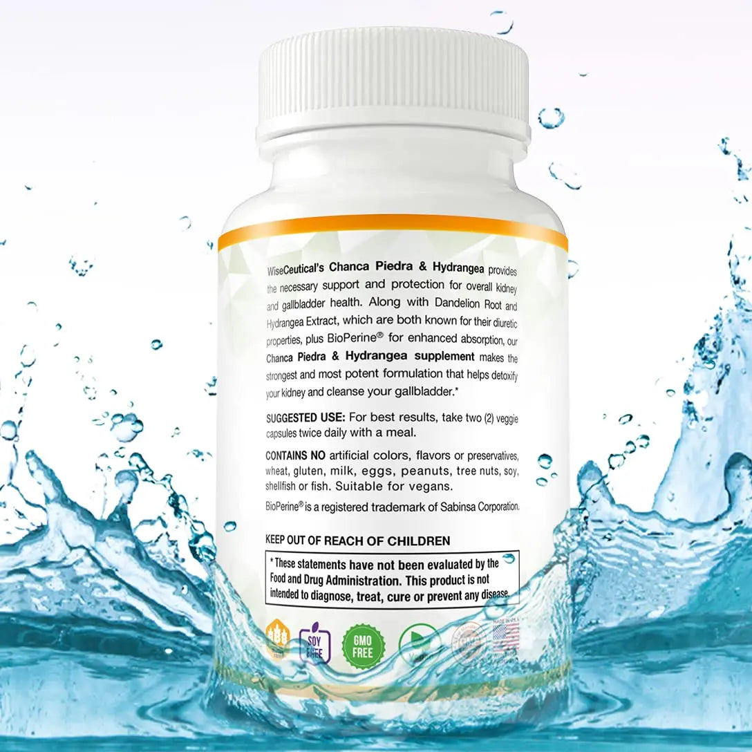 Max Strength Chanca Piedra, Hydrangea & Dandelion Root - Natural Kidney & Gallbladder Formula - Stone Breaker, Flush Impurities, Cleanse Urinary Tract - Enhanced with BioPerine. 60 Veggie Capsules. WiseceuticalAu supplements