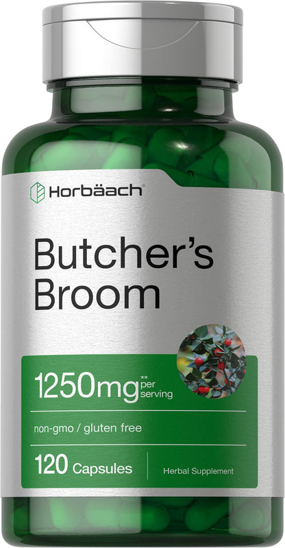 Butchers Broom Capsules 1250mg | 120 Count | Non-GMO, Gluten Free | Traditional Herb HorbäachUS supplements
