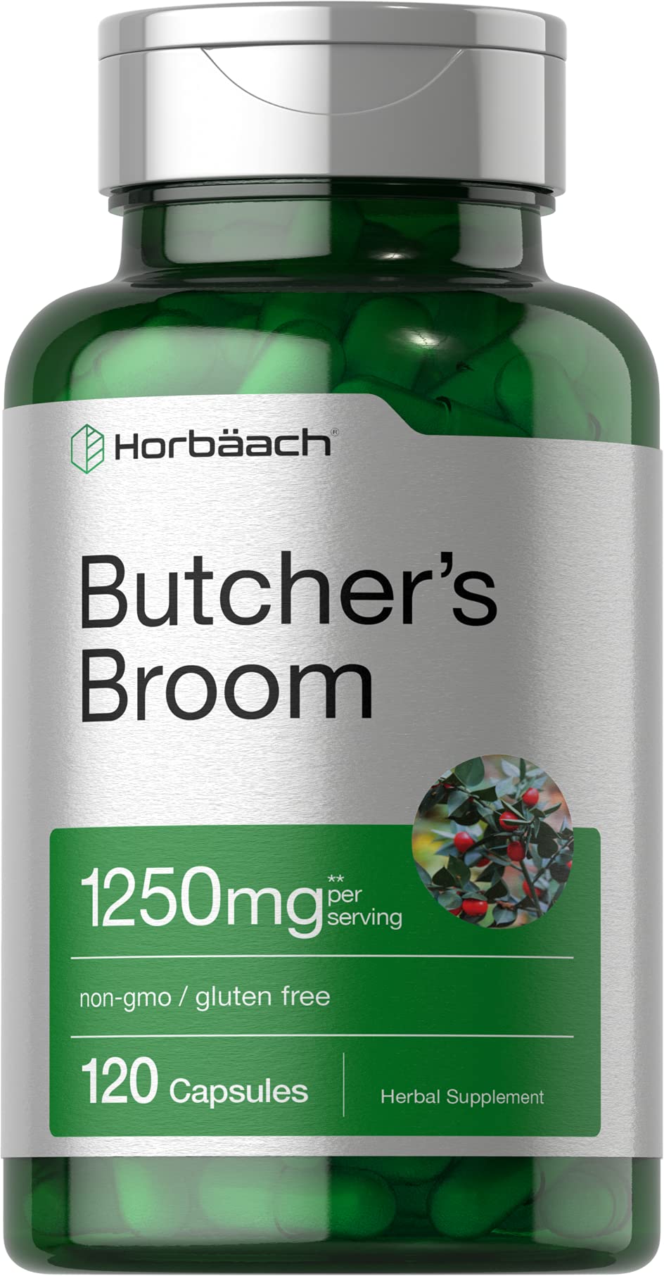 Butchers Broom Capsules 1250mg | 120 Count | Non-GMO, Gluten Free | Traditional Herb HorbäachAu supplements