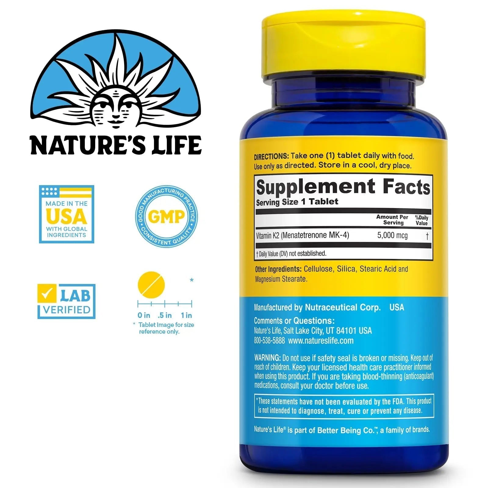 Nature's Life Revitalizing Vitamin K2 - Bone Health, Artery and Heart Health Support - High Potency Vitamin K Supplement as Vitamin K2 MK4 Nature's LifeAu supplements