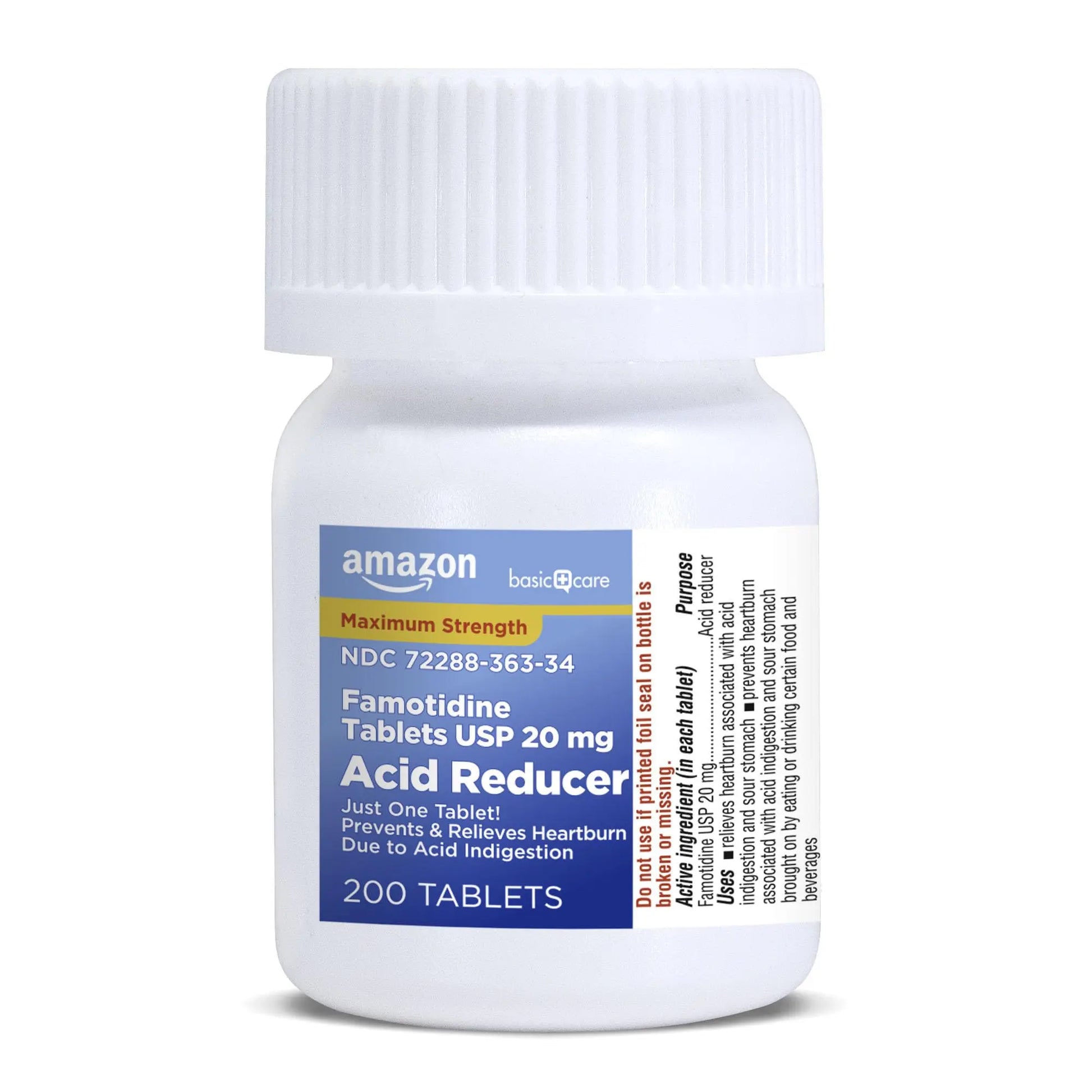 Amazon Basic Care Maximum Strength Famotidine Tablets 20 mg, Acid Reducer for Heartburn Relief, Prevents & Relieves Acid Indigestion, Heartburn Medicine, 12 Hour Protection, 200 Count Amazon Basic Carenz supplements