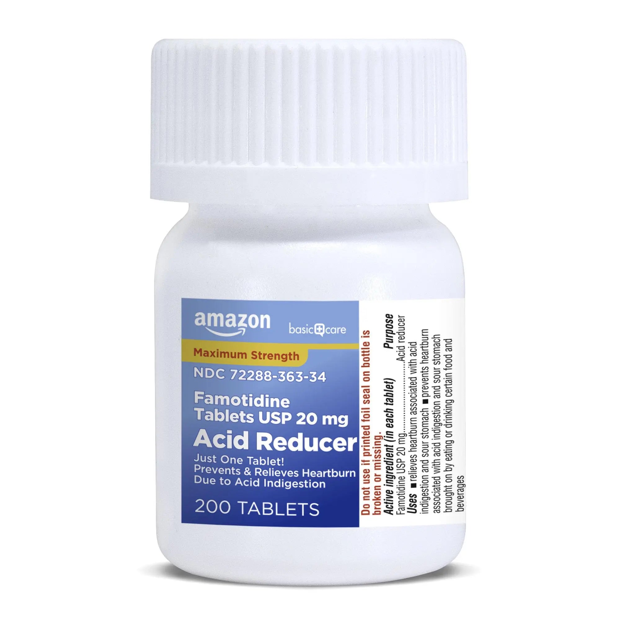 Amazon Basic Care Maximum Strength Famotidine Tablets 20 mg, Acid Reducer for Heartburn Relief, Prevents & Relieves Acid Indigestion, Heartburn Medicine, 12 Hour Protection, 200 Count Amazon Basic Carenz supplements