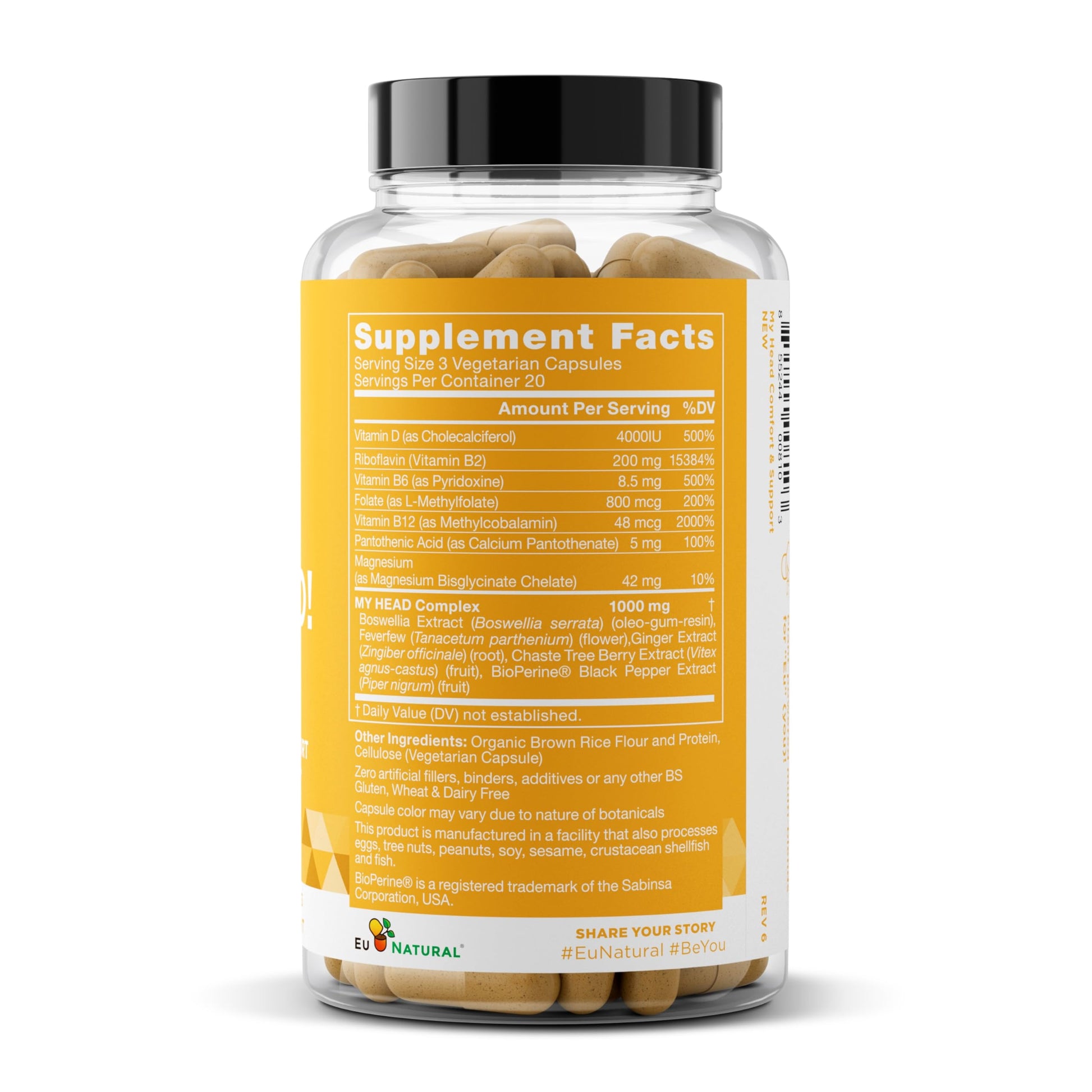 My Head! Headache Vitamins – Sensitivity, Tension, Comfort, Healthy Head Function for A Clear Mind – Fast acting Magnesium, Feverfew, Boswellia, Vitamin D, Ginger, & More – 60 Soft Capsules Eu NaturalAu supplements