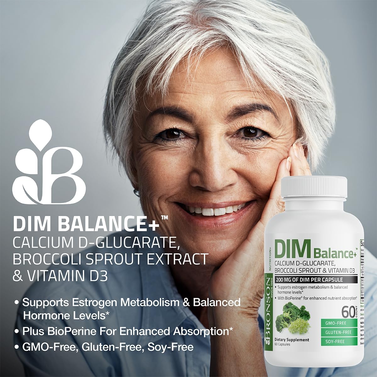 Bronson DIM Balance+ Calcium D-Glucarate, Broccoli Sprouts and Vitamin D3 200 MG of DIM per Capsule Supports Estrogen Metabolism and Balanced Hormone Levels Non-GMO, 30 Vegetarian Capsules BronsonAu supplements