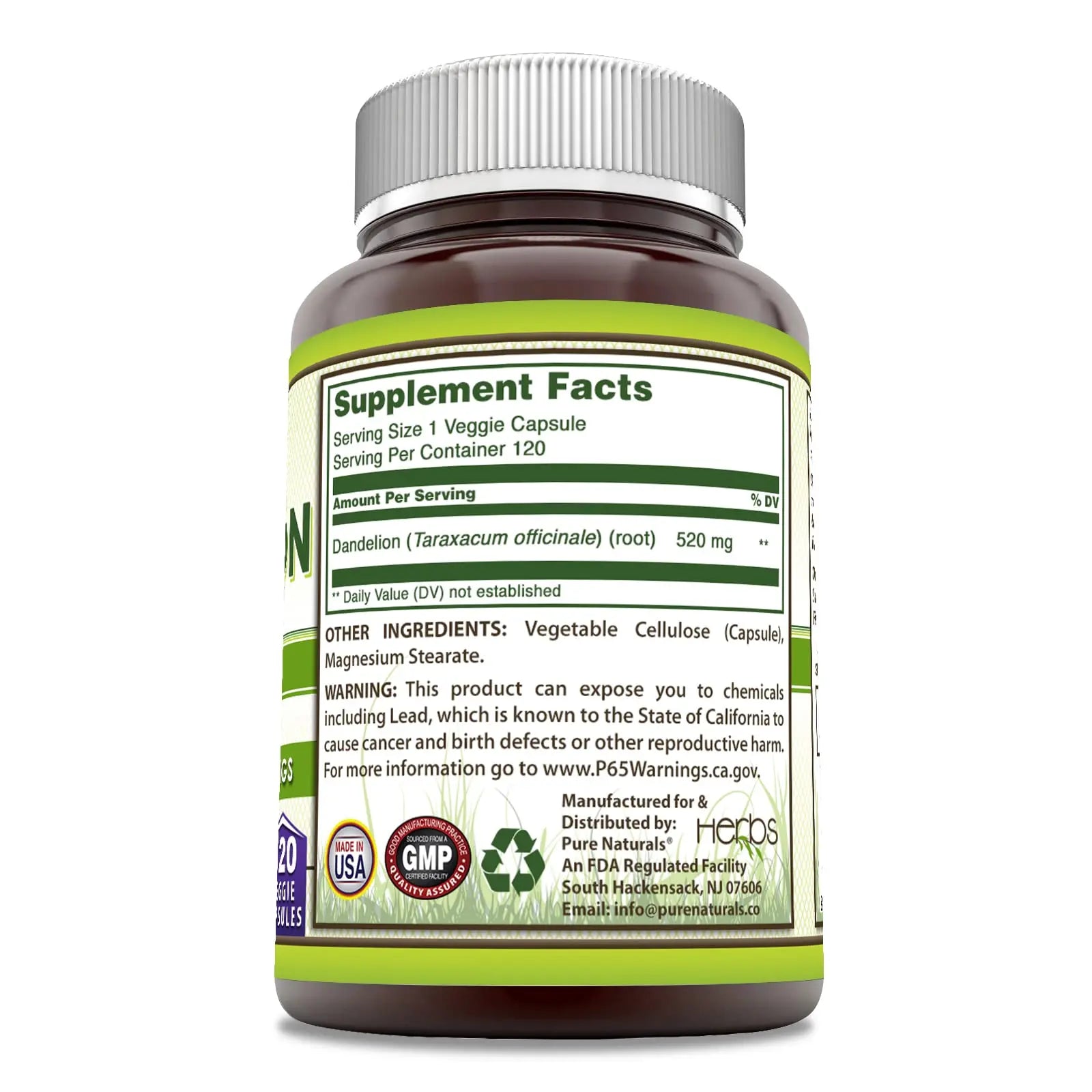 Pure Naturals Dandelion Root 520 mg Per Serving 120 Veggie Capsules Supplement | Non-GMO | Gluten Free | Made in USA Pure NaturalsAu supplements