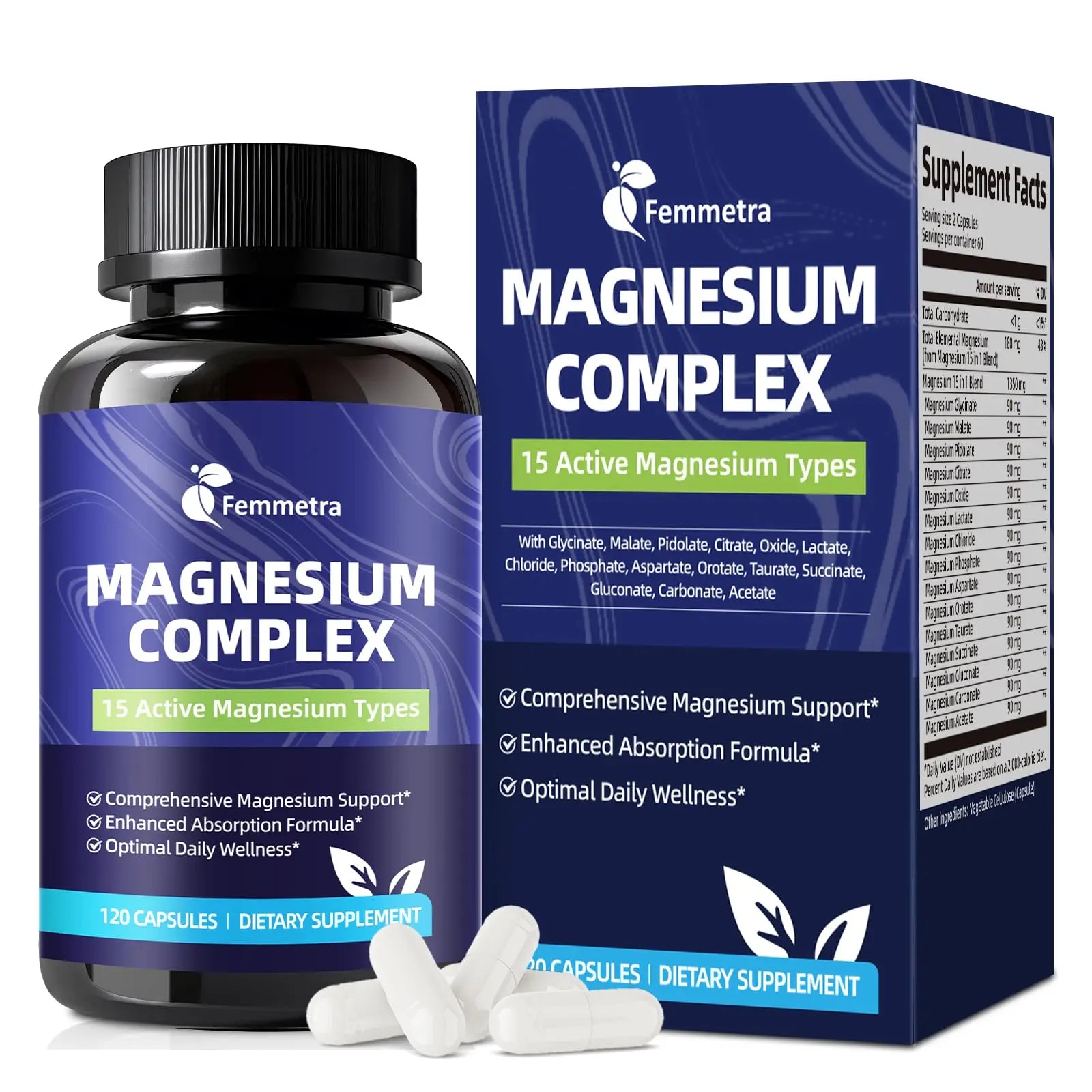 Magnesium Complex for Women Men 1350mg 15 in 1 Pure Magnesium Supplement, with High Absorption Chelated Magnesium Glycinate Citrate Malate & More for Muscle, Heart, Sleep & Bone Support, Vegan 60 Days FemmetraAu supplements
