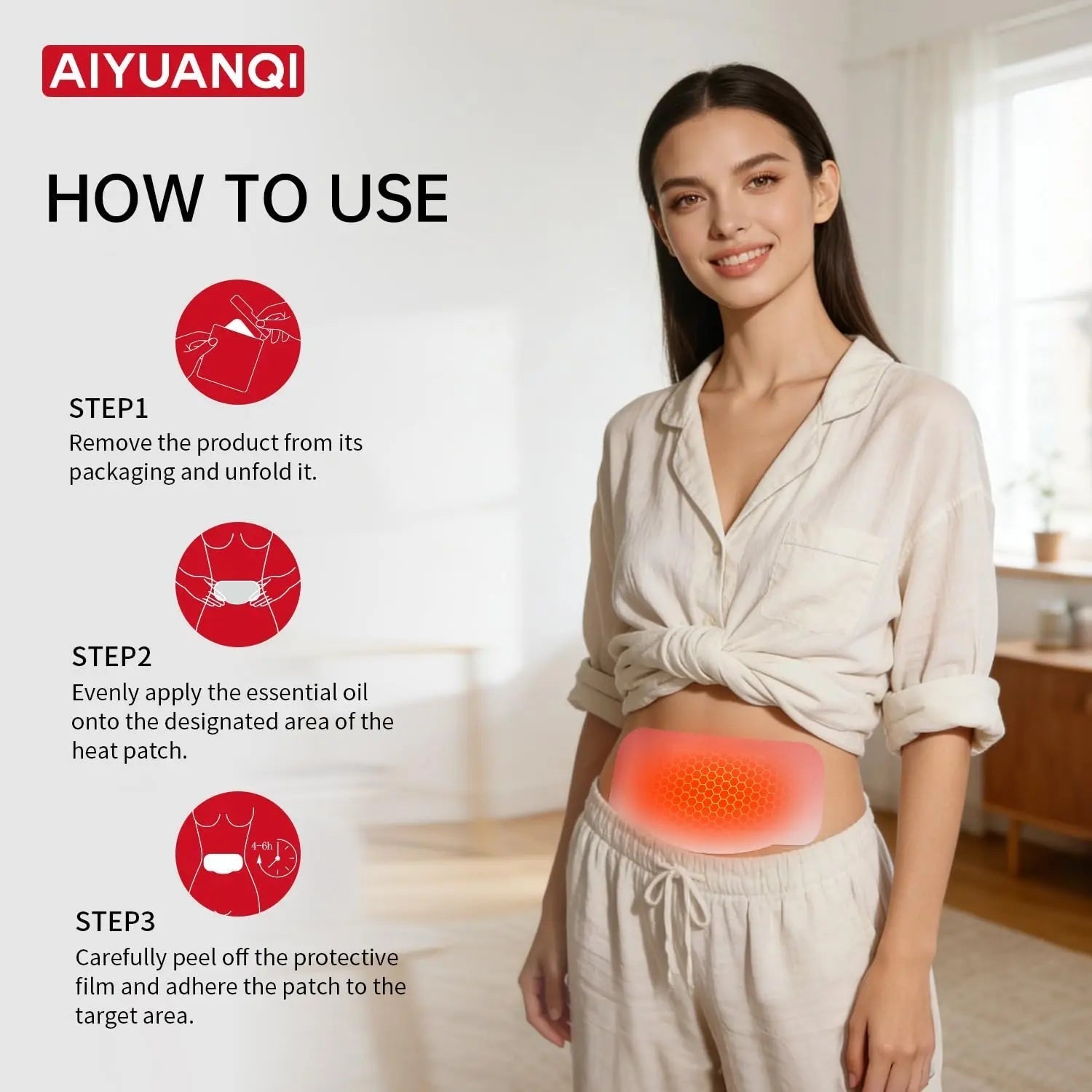 AIYUANQI 3PCS Menstrual Cramps Herbal Heating Patches for Pain Relief, Self-Heating Mugwort Patches, Full Abdomen Cover and Skin-friendly Comfortable, Rapid Heating and Keep Warm, Ideal Gift for Women AIYUANQIAu supplements