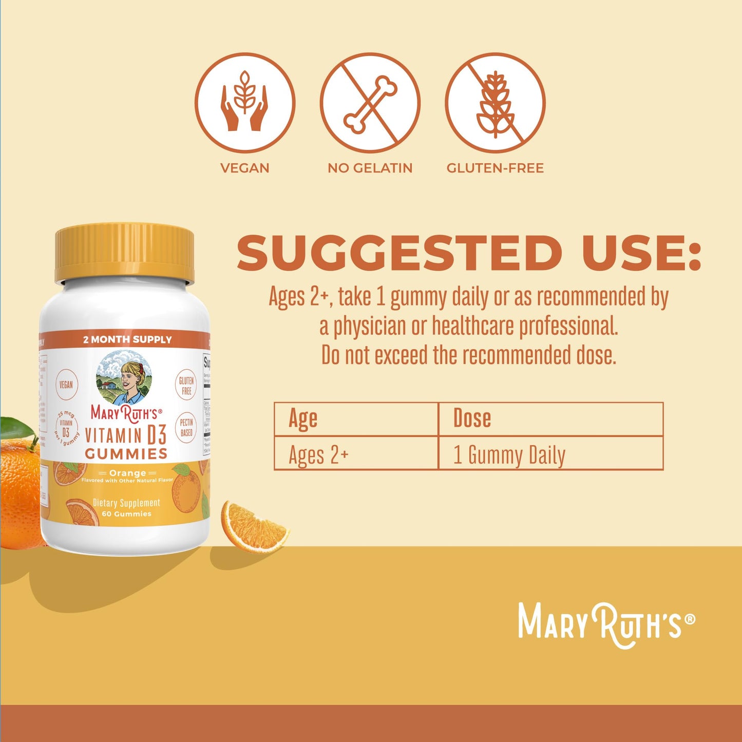 MaryRuth Organics Vitamin D3 Gummies | 2 Month Supply | Adults & Kids Vitamin D Gummy | Immune Support Supplement | VIT D3 1000IU for Bone Health&Muscle Function | Vegan | Non-GMO | Gluten Free | 60 MARYRUTH'SUS supplements