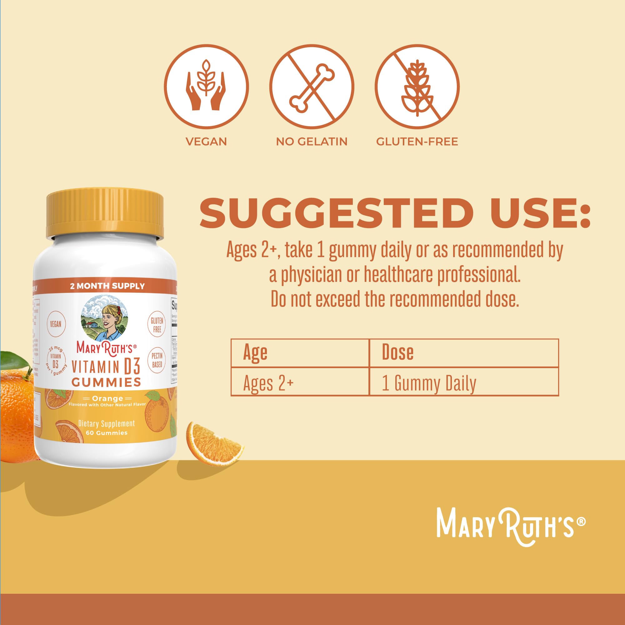 MaryRuth Organics Vitamin D3 Gummies | 2 Month Supply | Adults & Kids Vitamin D Gummy | Immune Support Supplement | VIT D3 1000IU for Bone Health&Muscle Function | Vegan | Non-GMO | Gluten Free | 60 MARYRUTH'SUS supplements