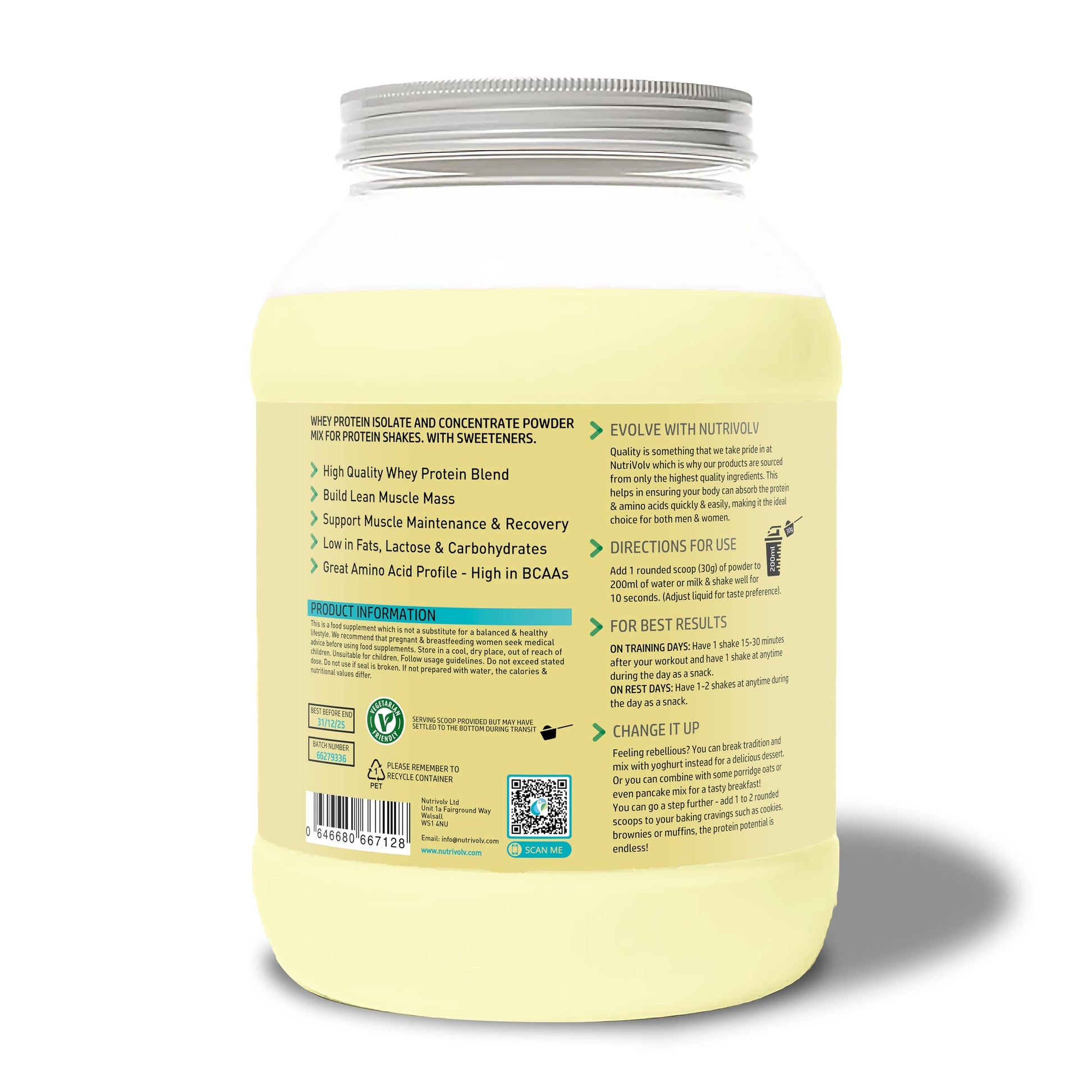 NutriVolv Whey Protein Isolate & Concentrate Powder | Vanilla Flavour 900g | 30 Servings NutriVolvAu supplements