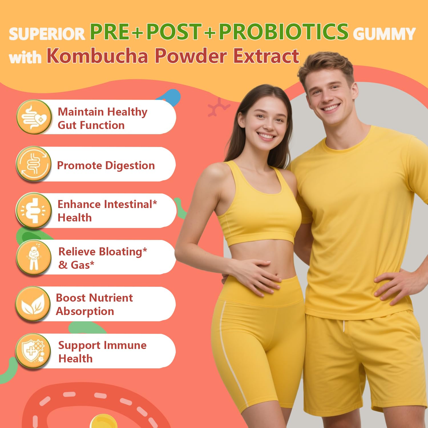 Crasye Probiotic Kombucha Gummies Sugar Free Prebiotic Postbiotic Probiotics Gummy for Women and Men Bloating Gut Health Immune and Digestive Support - 60 Gummies - 30 Servings CrasyeAu supplements