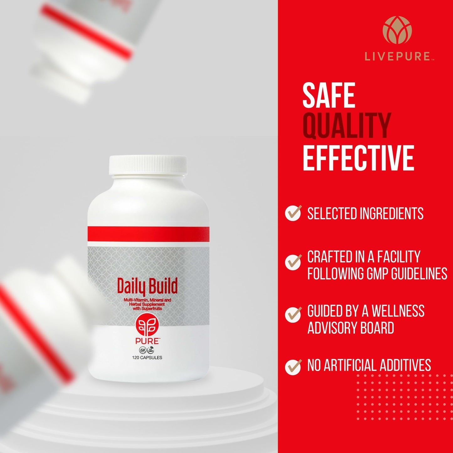 PURE Daily Build | 120 Capsules | Advanced Multivitamin Supplement | Enhanced with Essential Vitamins, Minerals PUREUS supplements