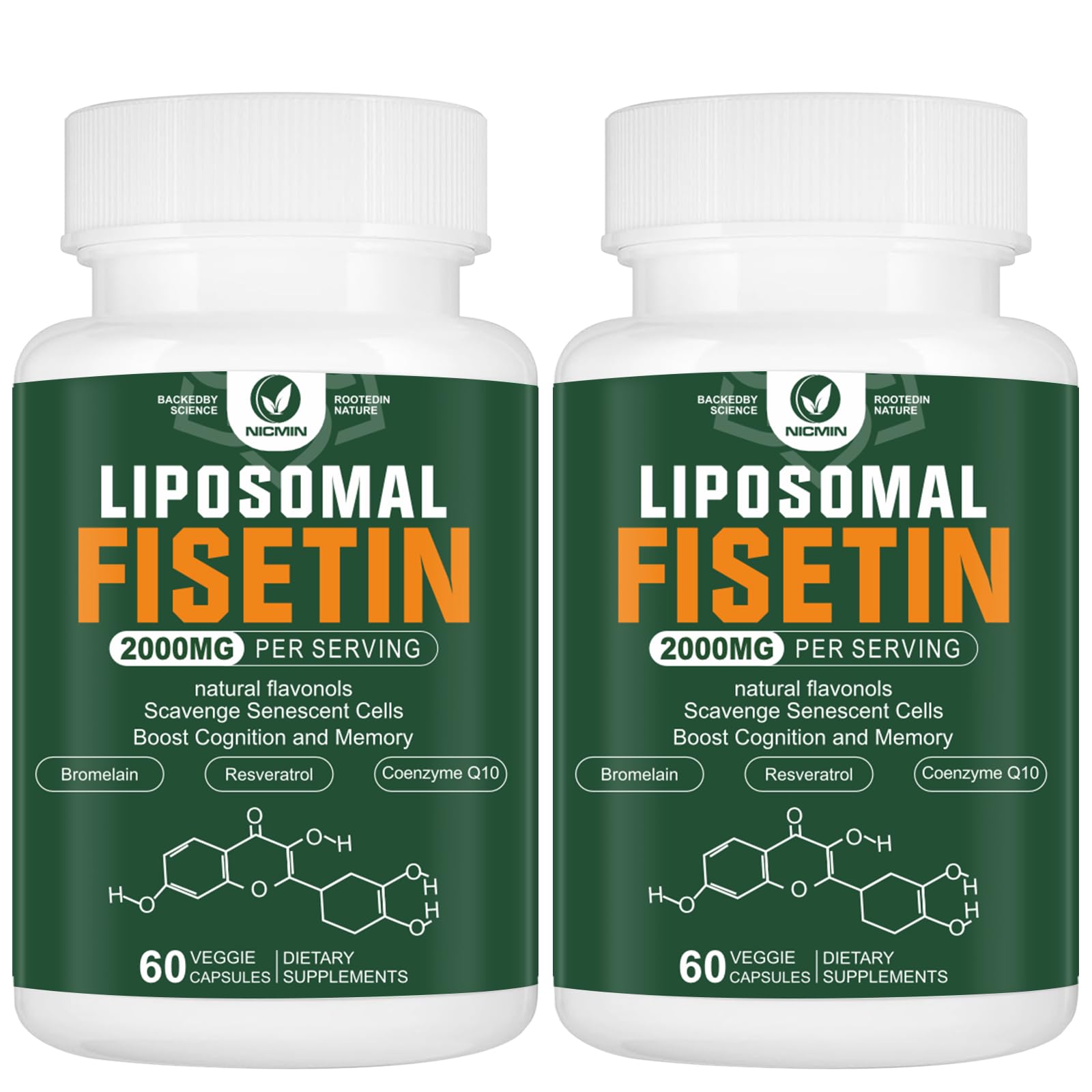 Liposomal Fisetin Supplement, 2000MG, 98% Pure Fisetin Polyphenols Antioxidants, with Quercetin, TMG and Resveratrol, for Healthy Aging, Cognitive Support, 120 Capsules NICMINAu supplements