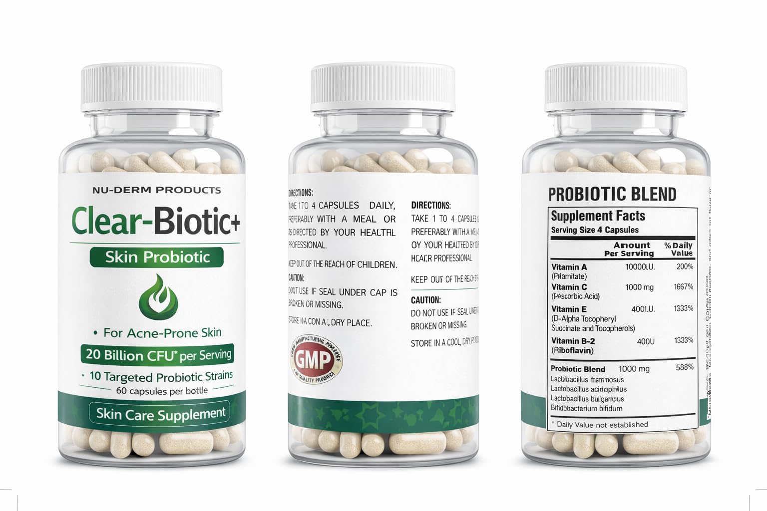 Acne Pills Probiotic Acne Supplements for Teens & Adults - Hormonal Acne Vitamins, Gut Health for Clear Skin, Non-GMO (60 Capsules) Gut Skin Axis Clear-BioticAu supplements
