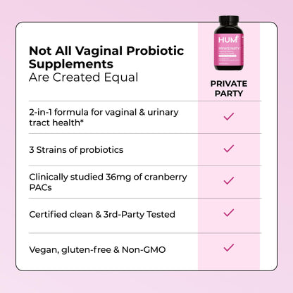 HUM Private Party Vaginal Probiotics for Women, pH Balance and Urinary Tract Support Vaginal Probiotic Supplement with Cranberry & Lactobacillus Blend, Women's Health Cranberry Pills, 30 Capsules HUMUS supplements