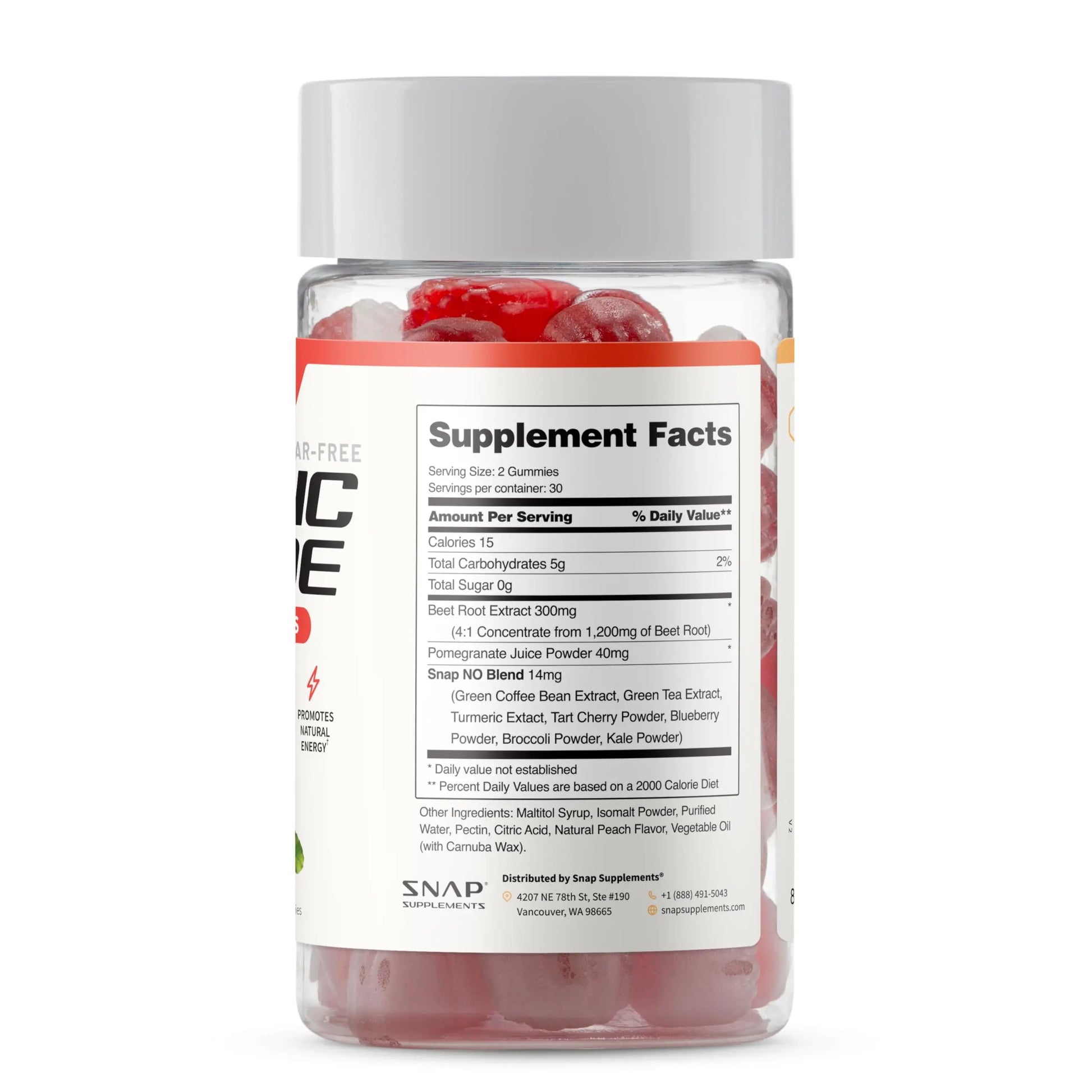 Snap Supplements Nitric Oxide Beet Root Gummies Supplement with Organic Beets - Energy & Circulation Support, 60 Sugar-Free Gummies (30 Servings, 1 Month Supply), Peach Snap Supplementsnz supplements