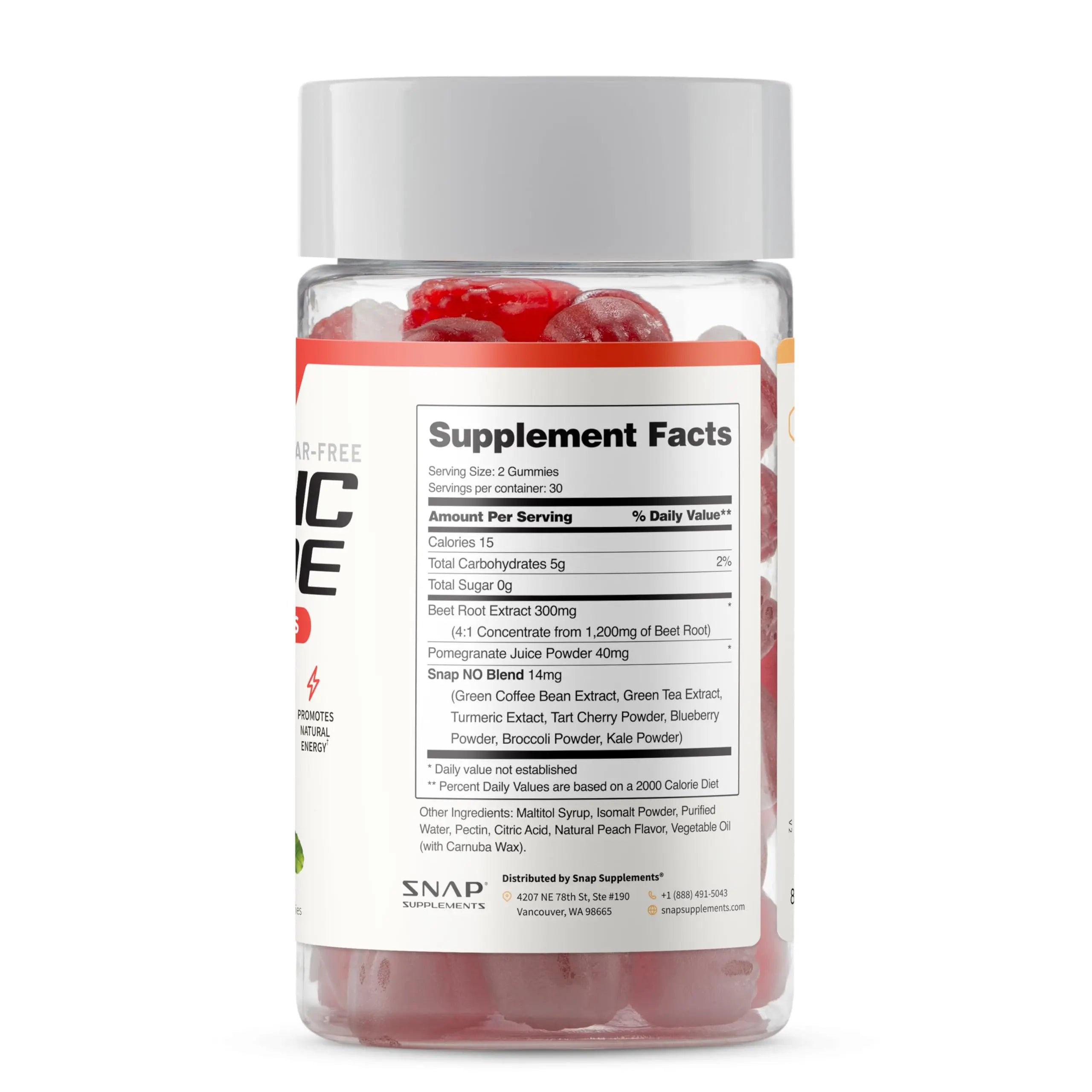 Snap Supplements Nitric Oxide Beet Root Gummies Supplement with Organic Beets - Energy & Circulation Support, 60 Sugar-Free Gummies (30 Servings, 1 Month Supply), Peach Snap Supplementsnz supplements