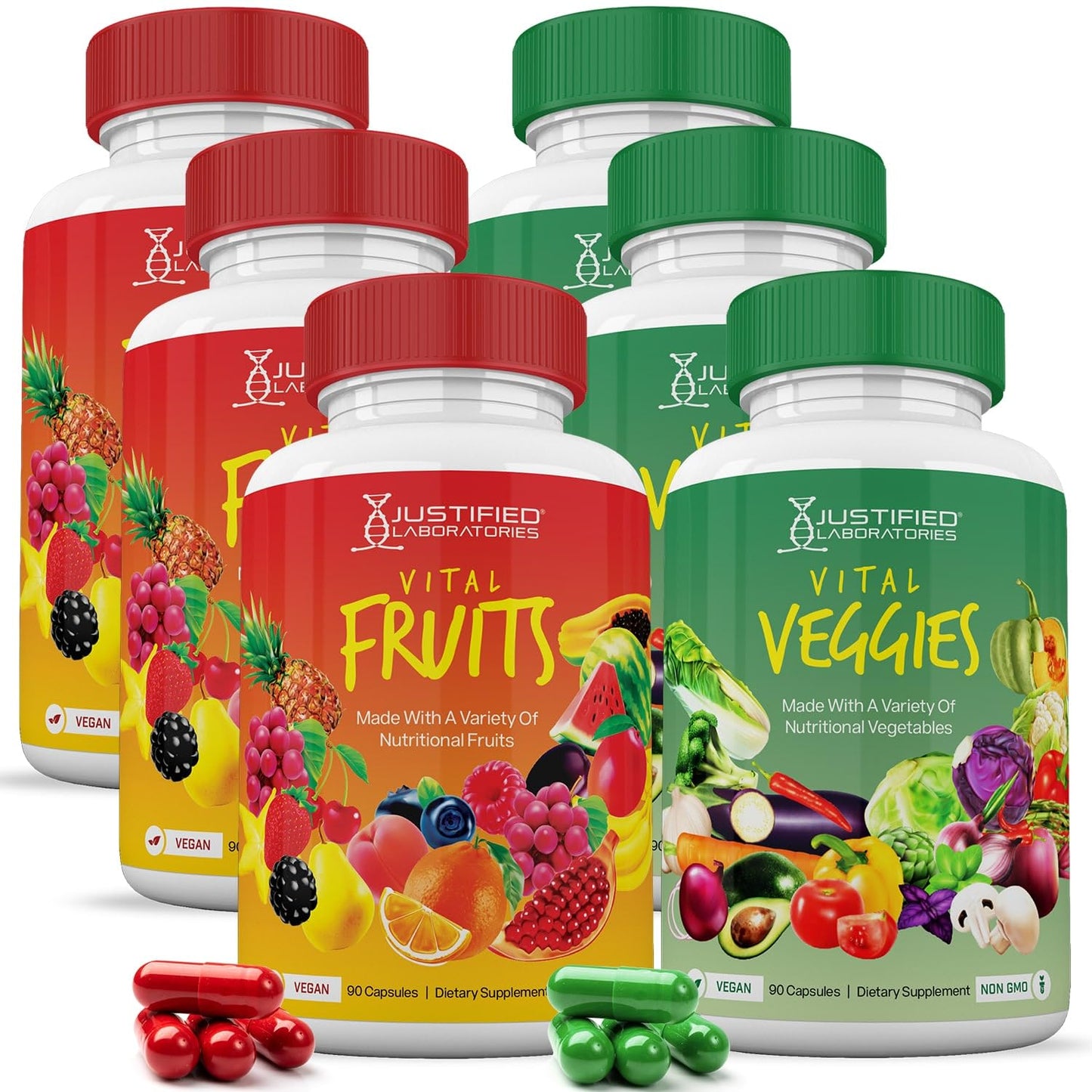 (6 Pack) Vital Fruits and Veggies Supplement Whole Food Red & Green Superfoods Justified LaboratoriesUS supplements