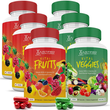 (6 Pack) Vital Fruits and Veggies Supplement Whole Food Red & Green Superfoods Justified LaboratoriesUS supplements