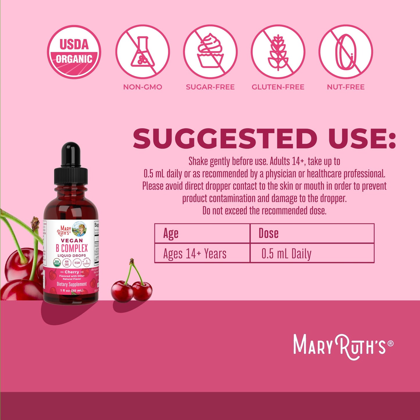 MaryRuth Organics Vitamin B Complex | B Vitamins Complex | Biotin | Vitamin B12 | Niacin | Folate | Metabolic Support Supplement | Vegan | USDA Organic MARYRUTH'SUS supplements