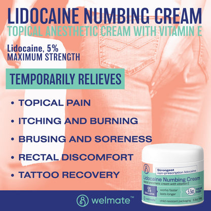 WELMATE | 5% Lidocaine | Numbing Cream Maximum Strength | Topical Anesthetic WELMATEUS supplements